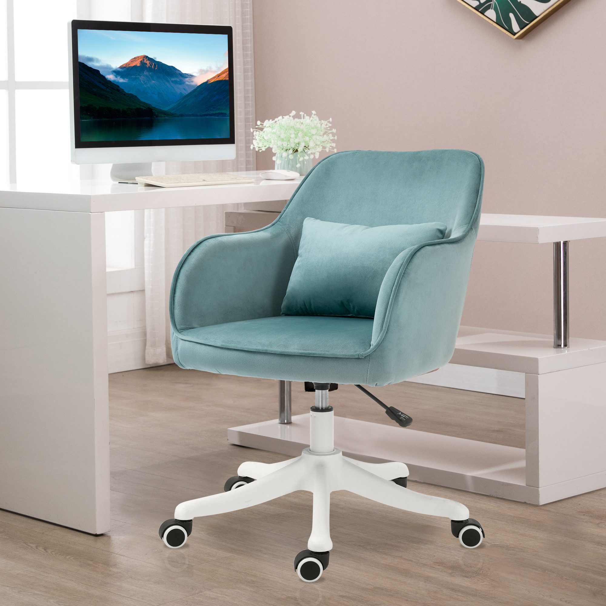 Vinsetto Schreibtischstuhl Ergonomischer Chefsessel 360° Drehbar Computerstuhl, Samtoptik (Massagestuhl, 1 St), für Büro, Grün