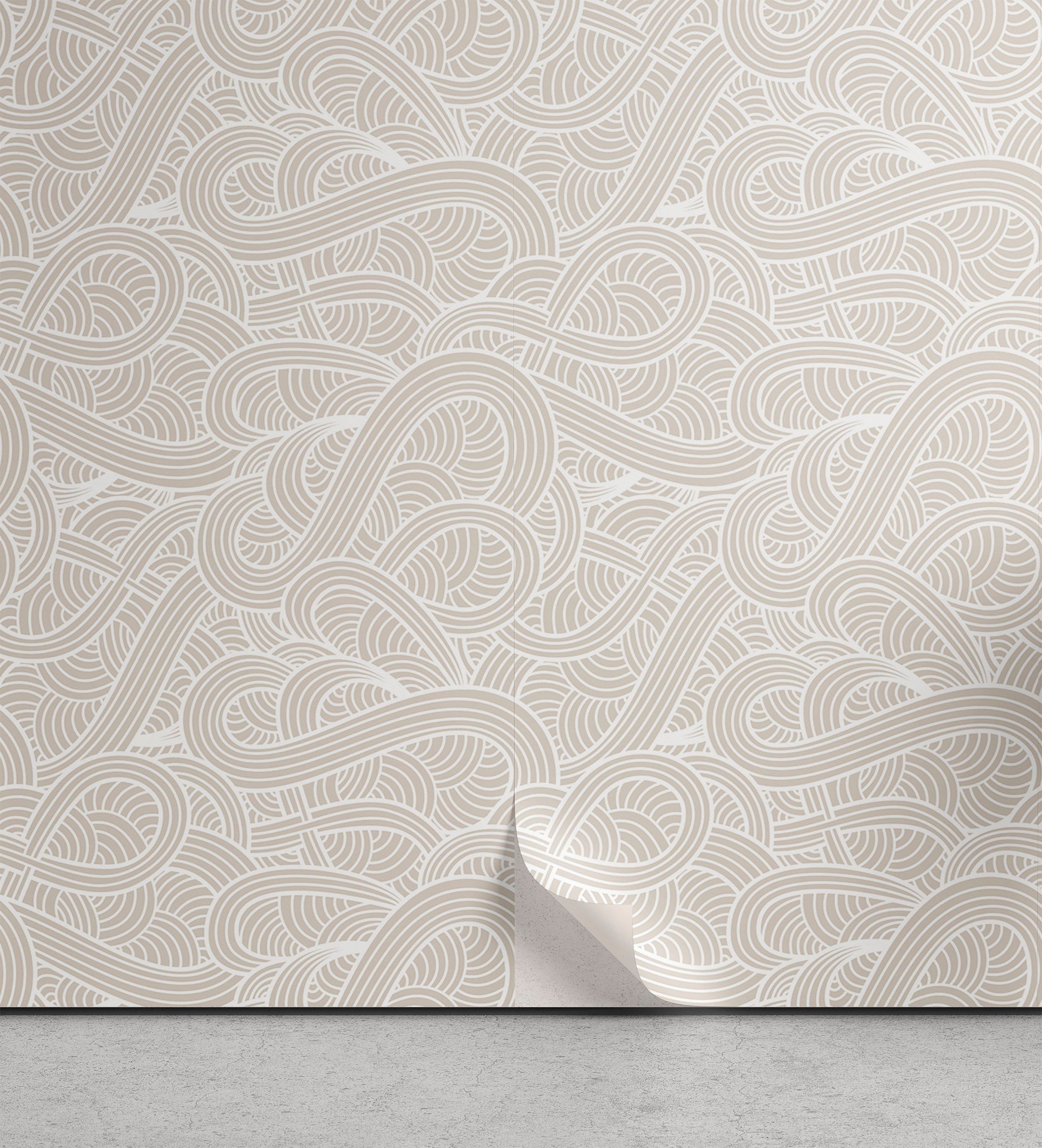 Abakuhaus Vinyltapete selbstklebendes Wohnzimmer Küchenakzent, neutrale Farbe Pastell Doodle wirbelt