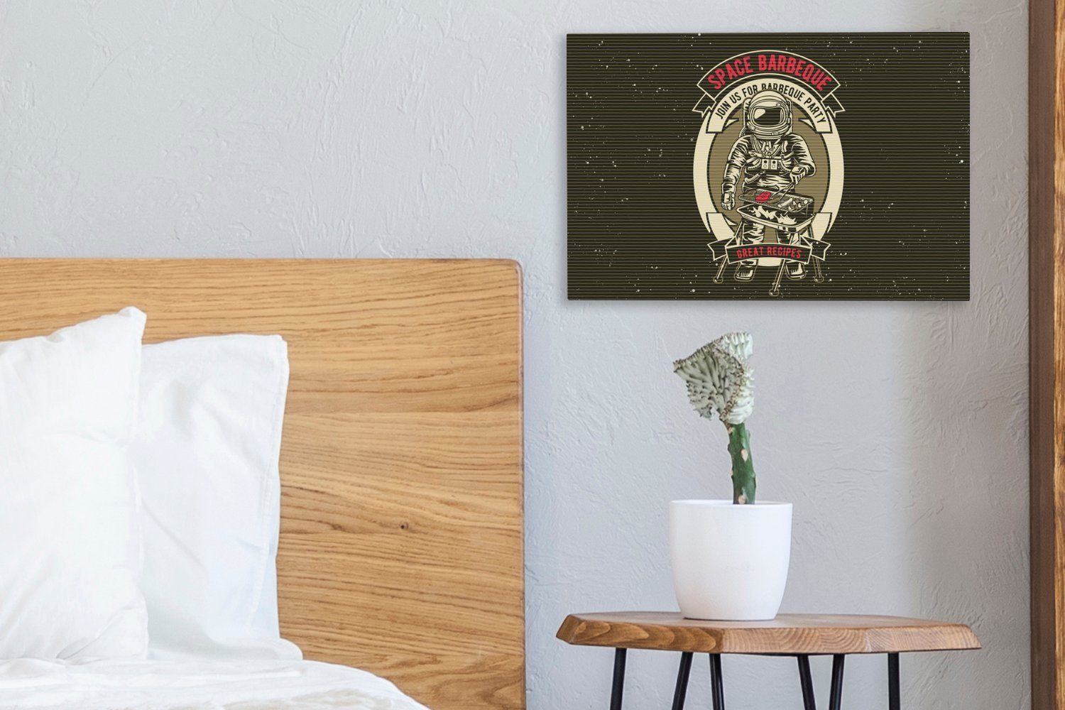 OneMillionCanvasses® cm St), (1 Wandbild Astronaut Wanddeko, BBQ, Leinwandbilder, Jahrgang Aufhängefertig, - - Leinwandbild 30x20