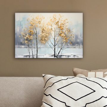 OneMillionCanvasses® Leinwandbild Winter - Bäume - Natur - Acryl - Kunst, (1 St), Leinwand Bilder Klein, Wand Dekoration 30x20 cm