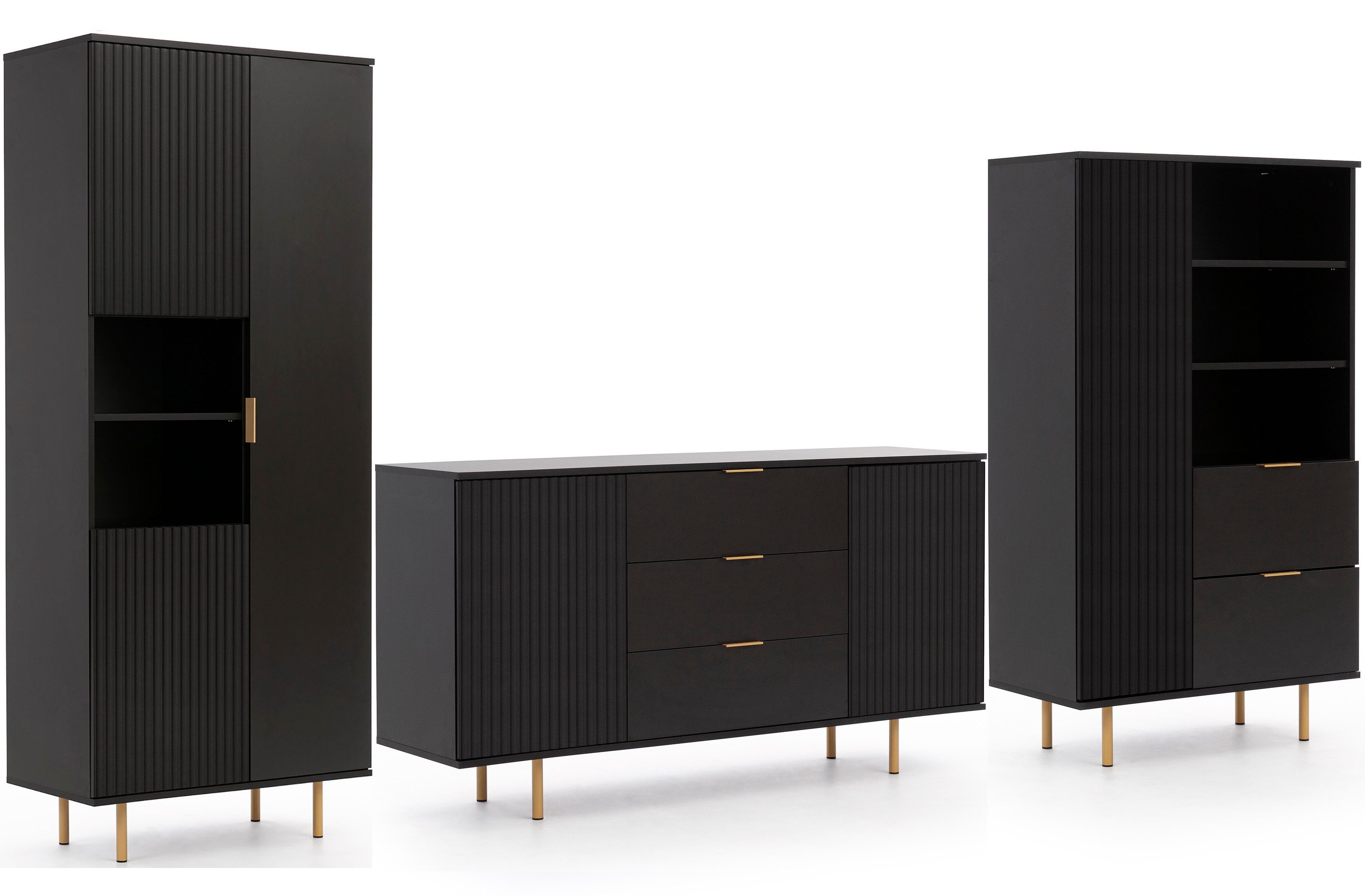 Marmex Möbel Wohnzimmer-Set NUBIA SET 09 Wohnzimmer-Set Regal Kommode Standregal, (3-St)