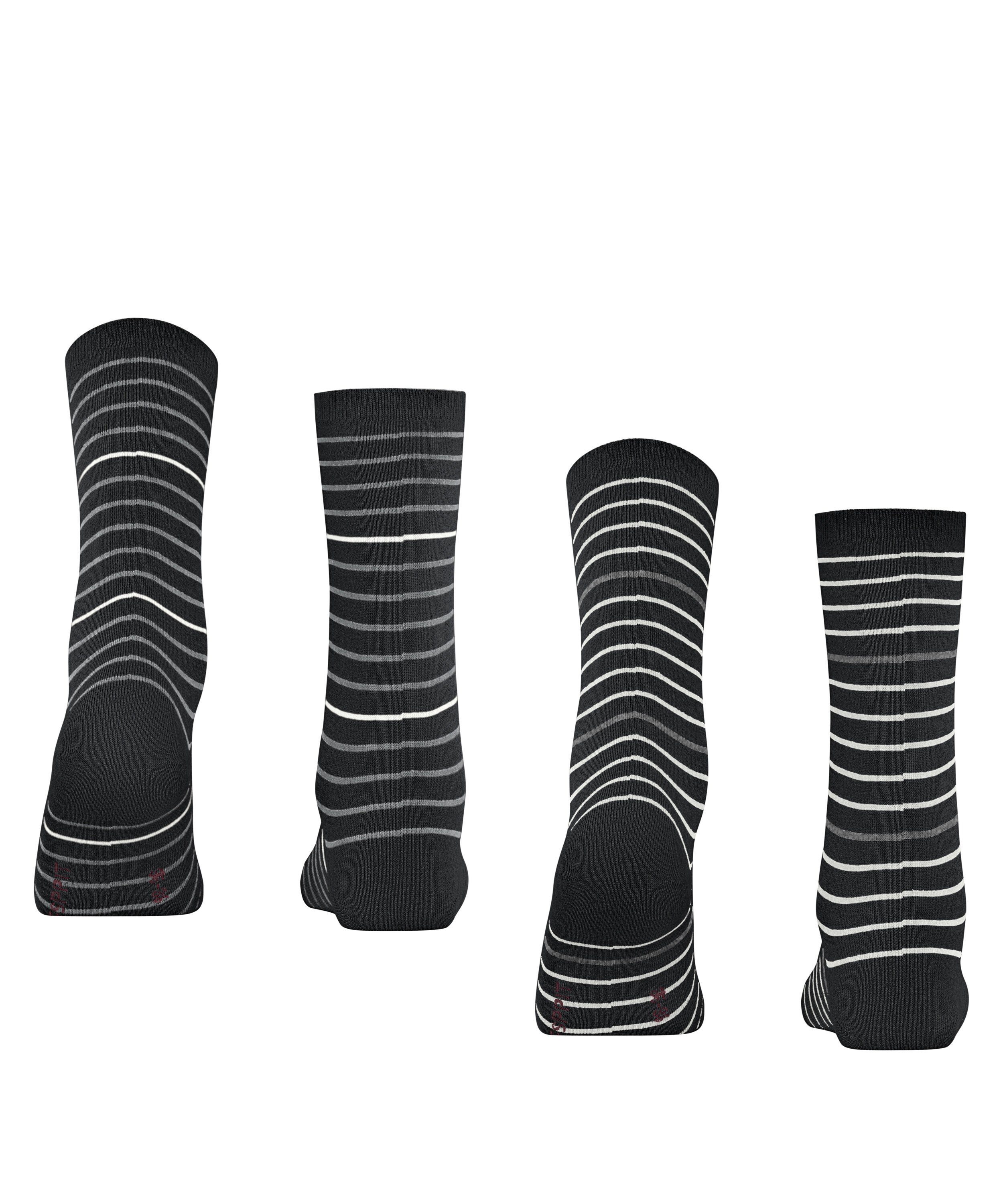 black Socken Fine 2-Pack Stripe Esprit (3000) (2-Paar)