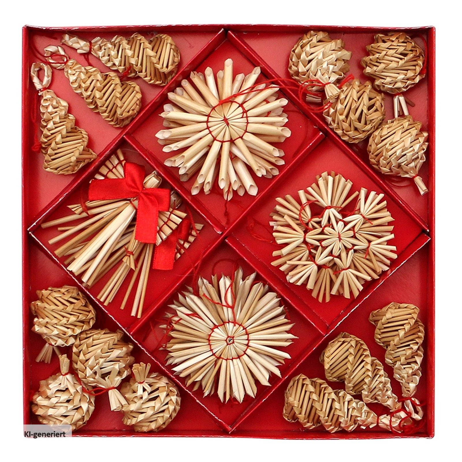 SIGRO Christbaumschmuck Baumanhänger, Stroh 28-er Set (28-tlg), Baumbehang Geschenkidee