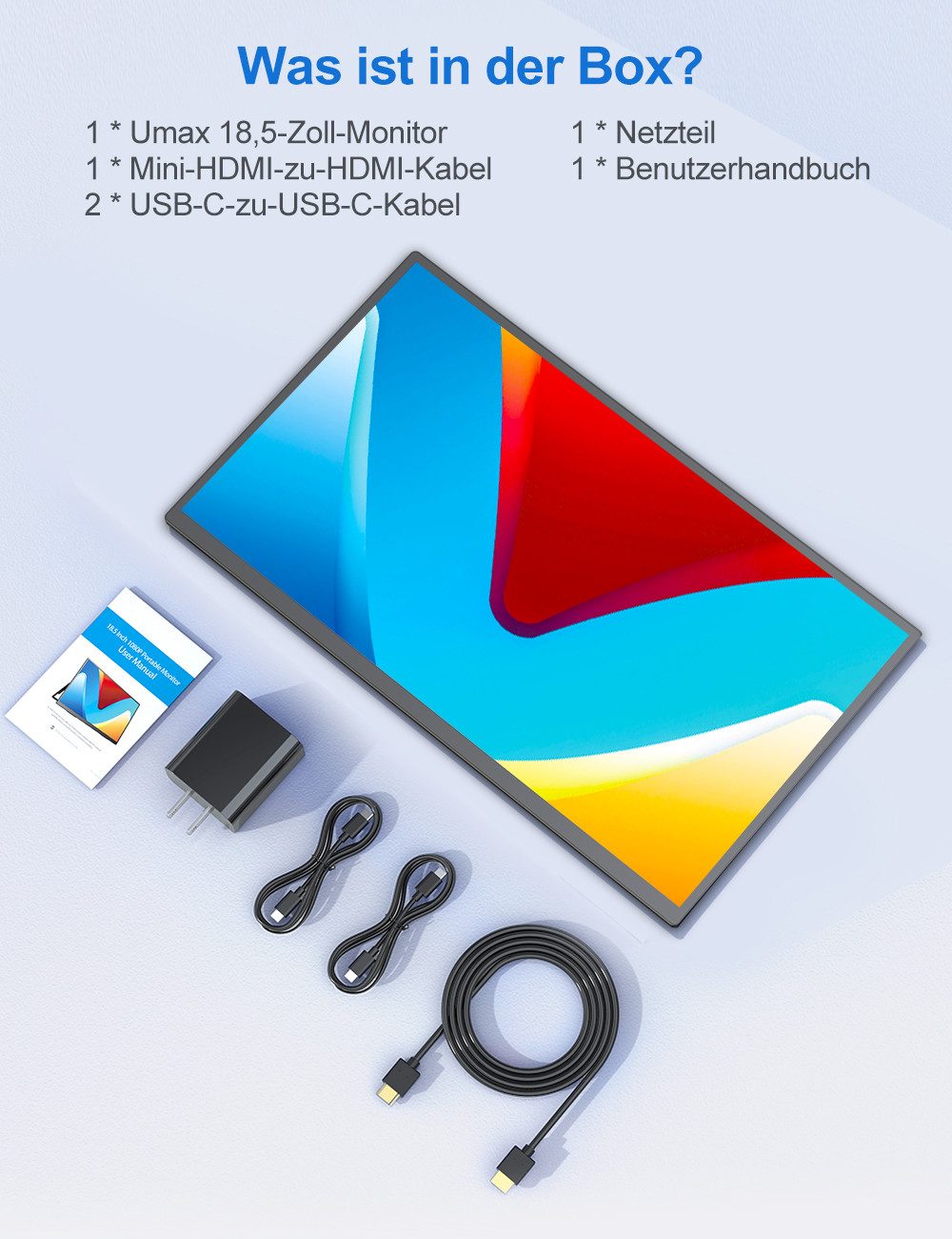 UPERFECT Tragbarer mobiler 18,5-Zoll-Monitor, Touchscreen-Monitor Portabler Monitor (47 cm/18.5 ", 1920 × 1080 px, Full HD, 16 ms Reaktionszeit, 120 Hz, IPS)