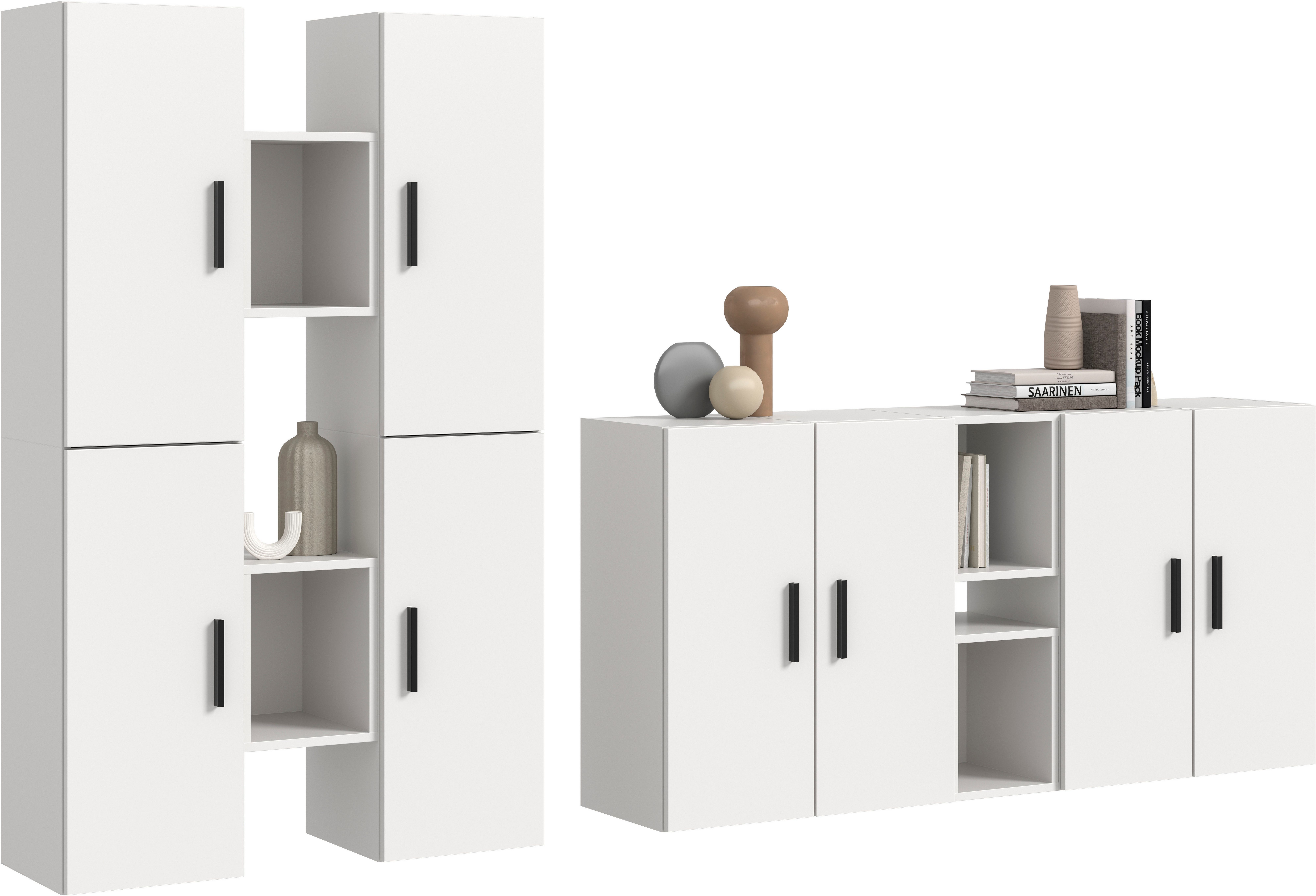 Home affaire Schrank-Set ENESTE, 12-teilig, in verschiedenen Farben, individuell kombinierbar, (4-St., verschiedenste Kombinationmöglichkeiten, stehend oder hängend), Stauraumelement, Kombination, Wohnkombination, Schrankwand, Lowboard