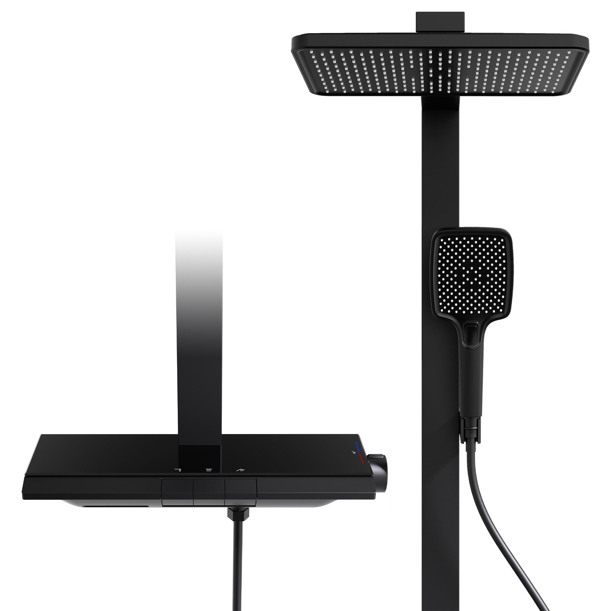 HOMELIVE Duschsystem mit Thermostat und Ablage Duschsäule mit Regendusche und Duscharmatur, mit Brausegarnitur und Kopfbrause, 30cm Kopfbraus,Schwarz