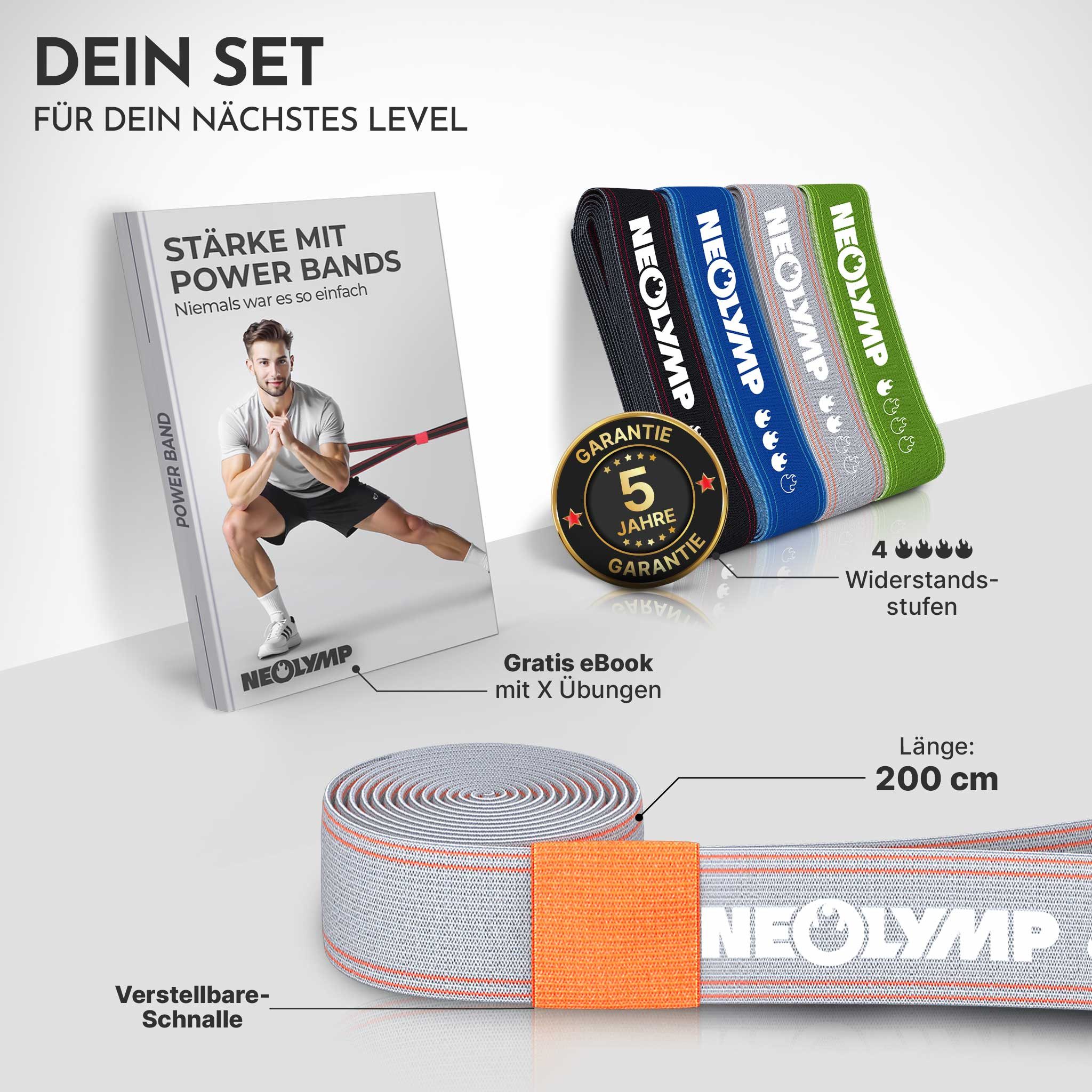 NEOLYMP Trainingsbänder Gymnastikband Stoff für vielseitiges Training - waschbar, Resistance Bands mit Verstellschnalle - Umweltfreundlich, Waschbar