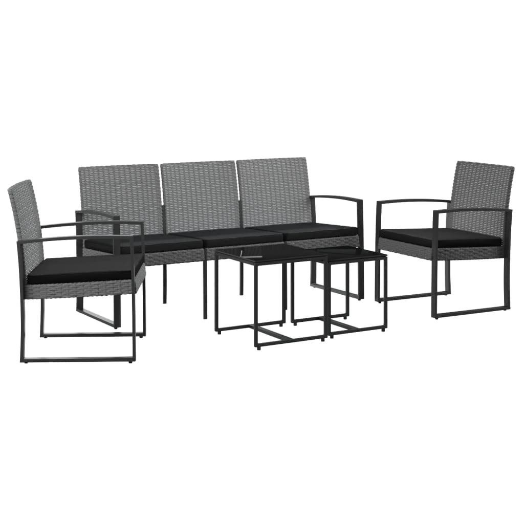 vidaXL Garten-Essgruppe 5-tlg. Garten-Essgruppe mit Kissen Dunkelgrau PP-Rattan, (5-tlg)