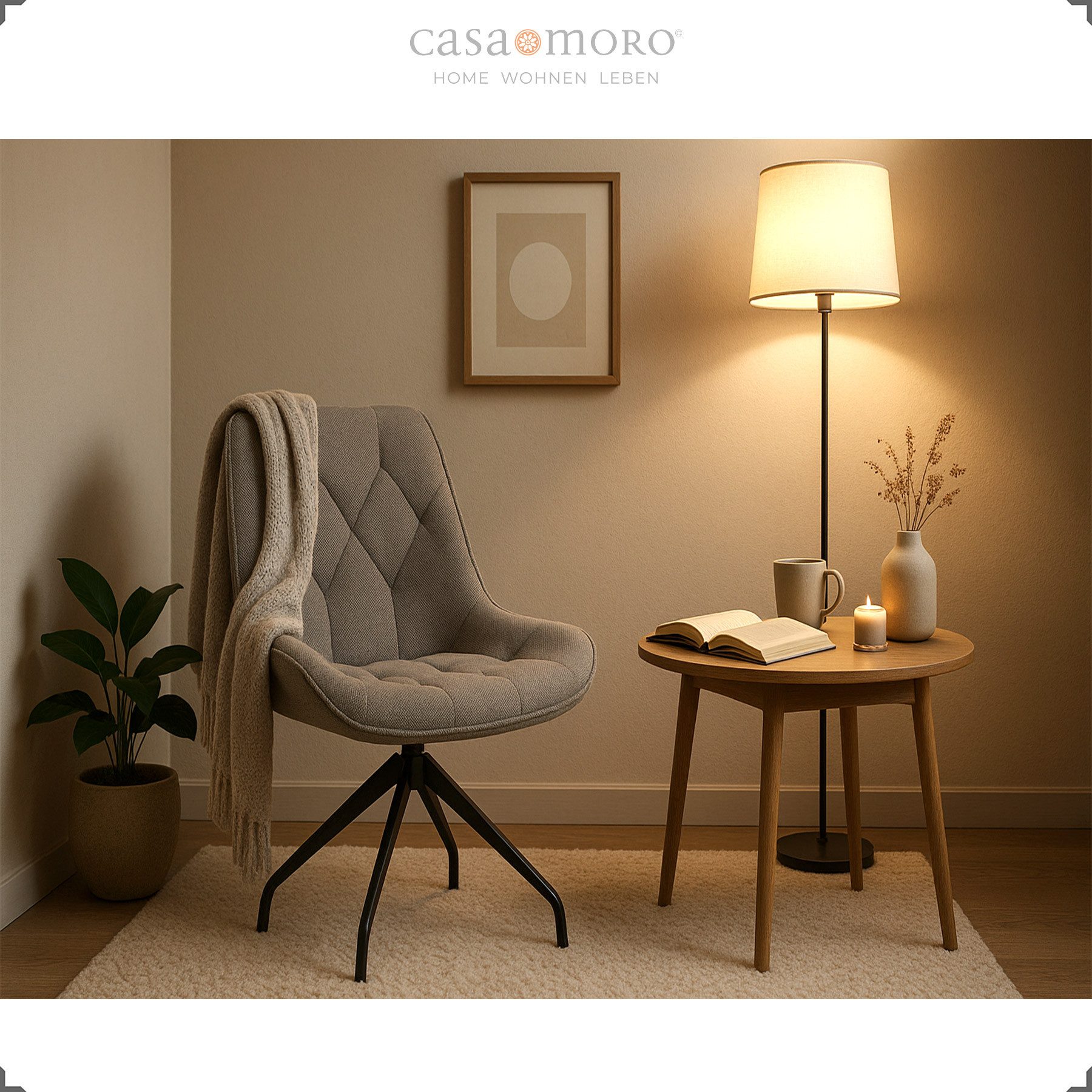 Casa Moro Drehstuhl Polsterstuhl – Drehstuhl – Esszimmerstuhl, 360° drehbar, Auto-Return-Funktion
