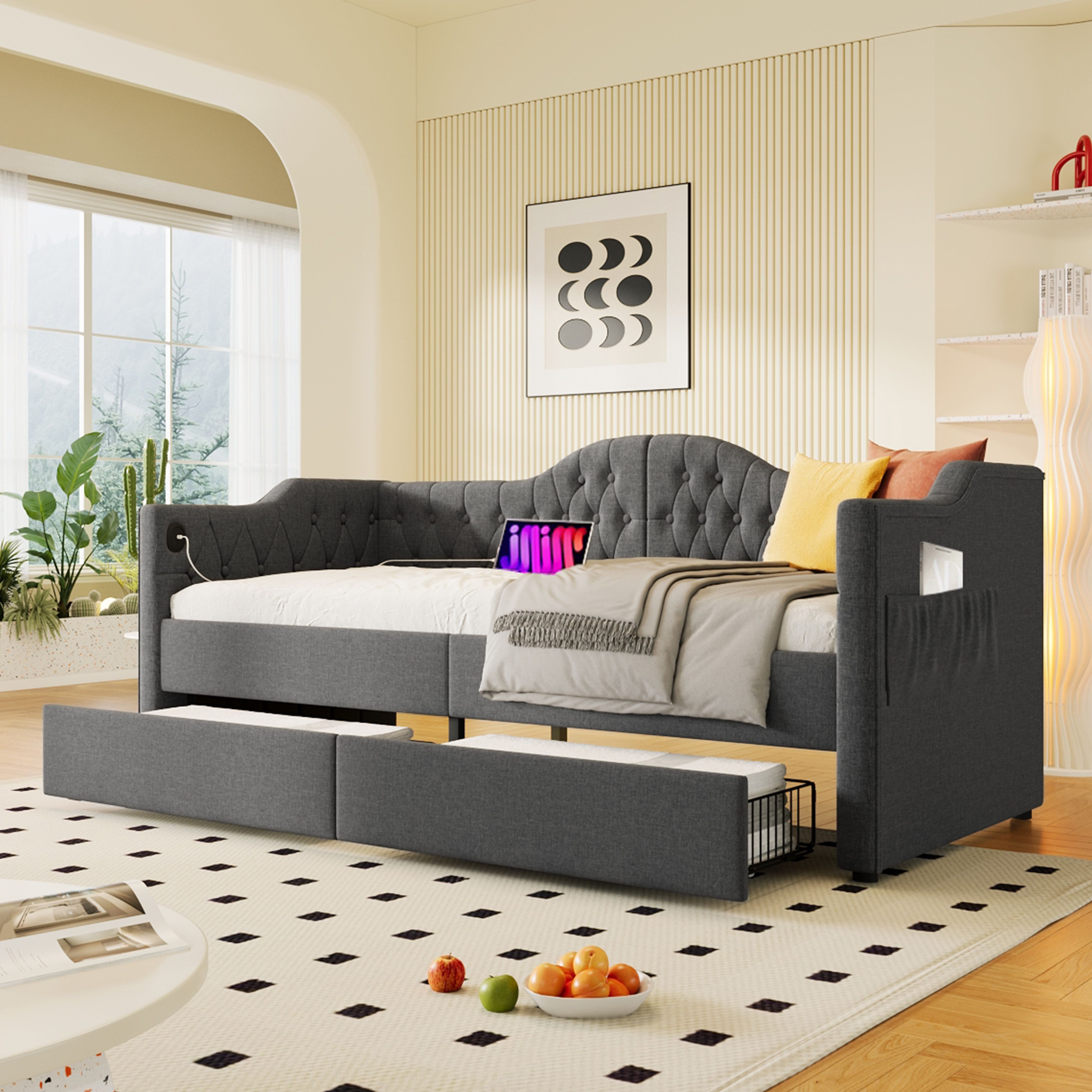 BlingBin Einzelbett Polsterbett Stauraumbett Tagesbett 90×190/200cm günstig online kaufen