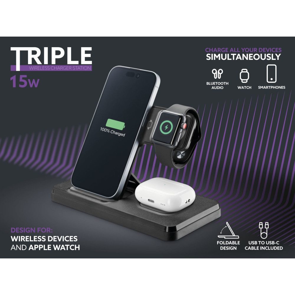 Cellularline Triple Wireles Charger 3in1 Black (61043) Wireless Charger