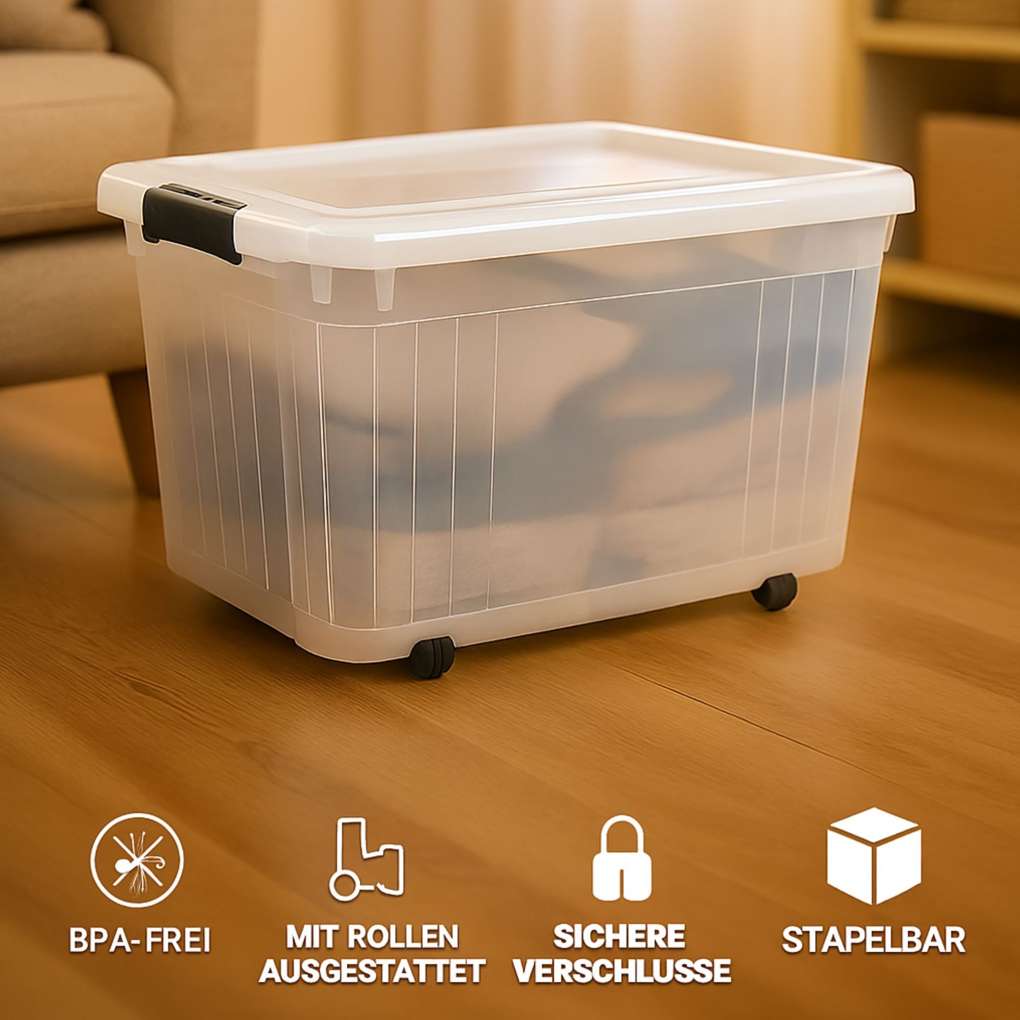 Plastard Aufbewahrungsbox mit Deckel & Rollen 15 - 110 Liter Stapelbar, Tra günstig online kaufen