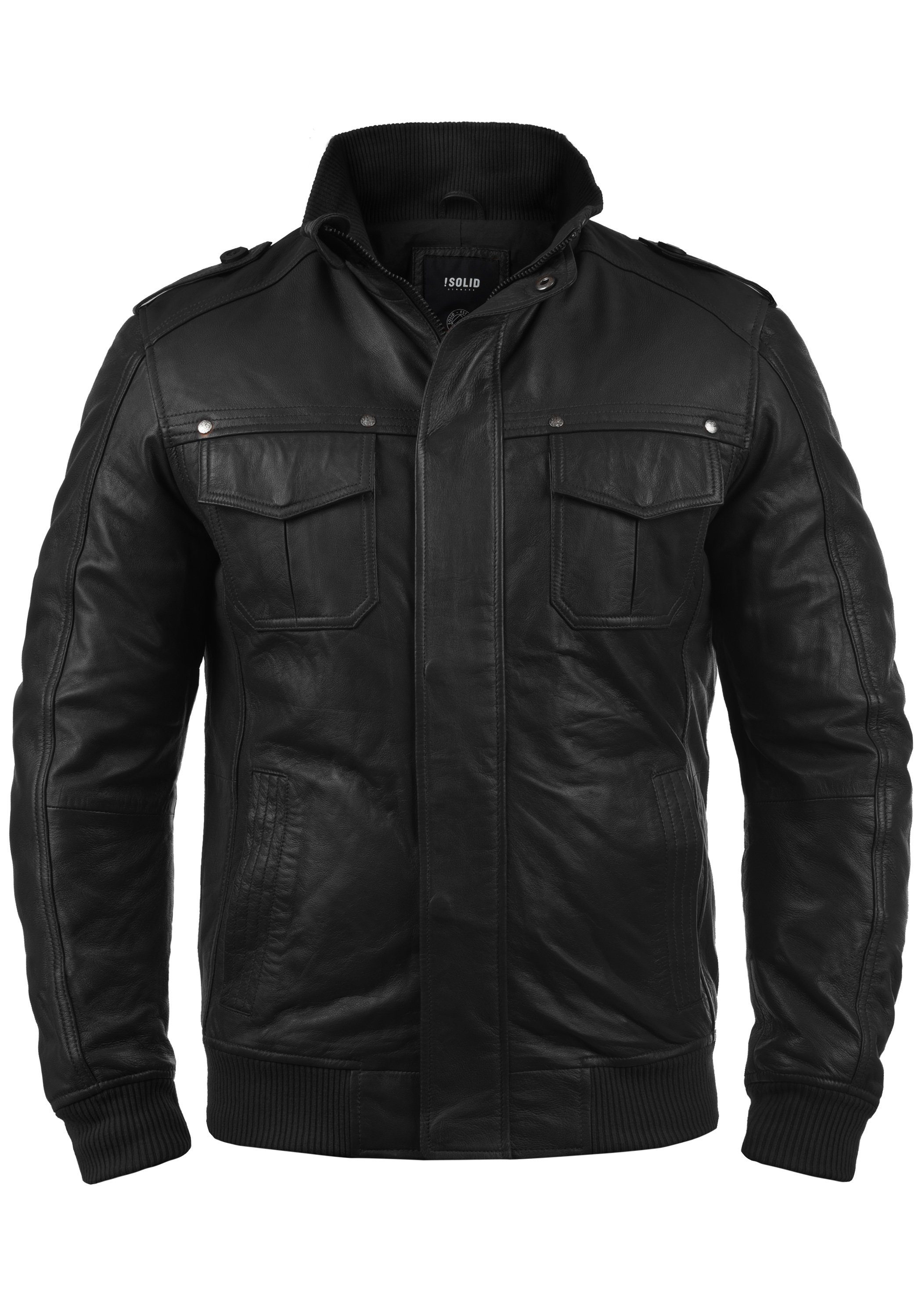 !Solid Lederjacke SDCamash Bikerjacke mit Stehkragen Black (S9000)