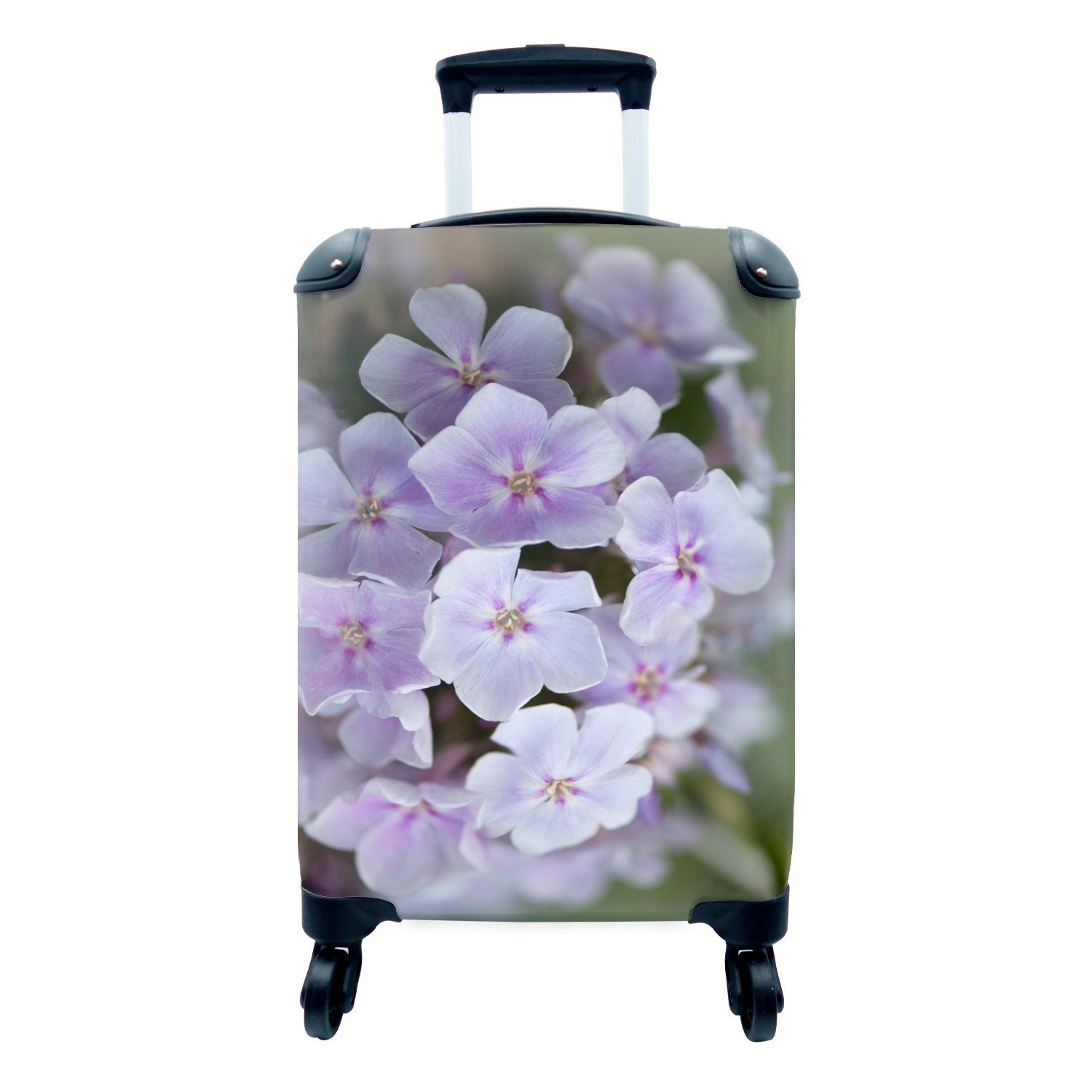 MuchoWow Handgepäckkoffer Weiße Flammenblumen mit unscharfem Hintergrund, 4 Rollen, Reisetasche mit rollen, Handgepäck für Ferien, Trolley, Reisekoffer