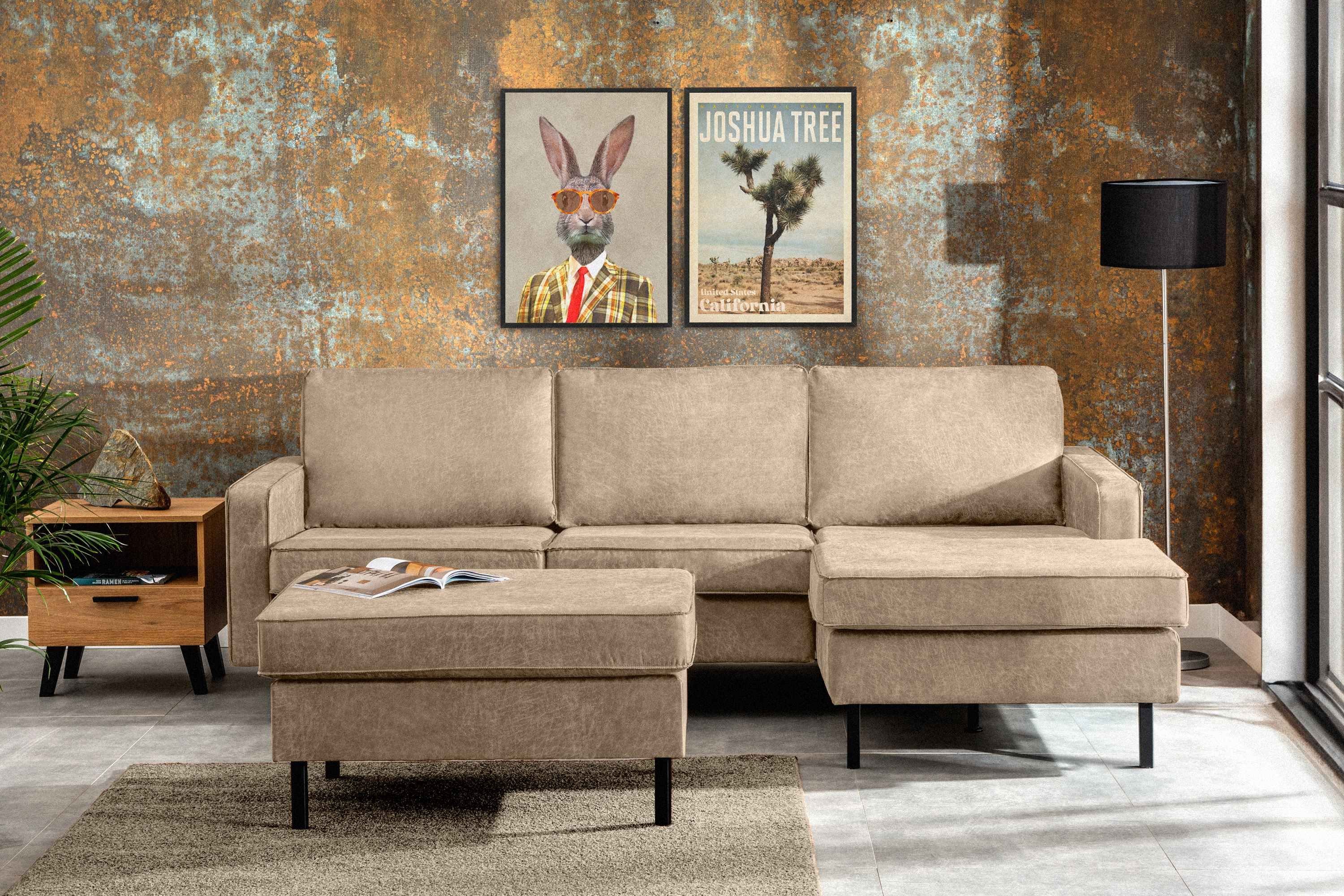 KONSIMO® Sitzhocker INVIA Sitzhocker Pouffe, Grundschicht: Echtleder, auf hohen Metallfüßen, Hergestellt in EU