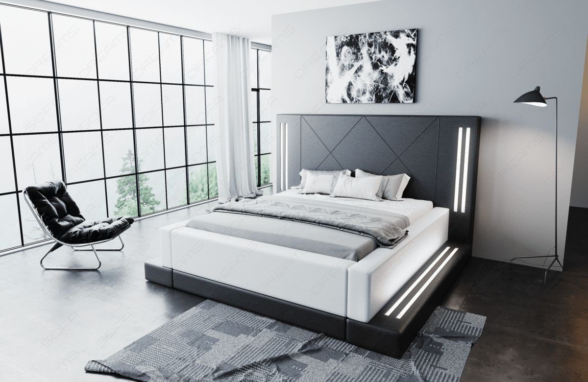 Sofa Dreams Boxspringbett Casoria Bett Kunstleder Premium Komplettbett mit LED Beleuchtung, mit Matratze, mit Topper, mit LED Beleuchtung