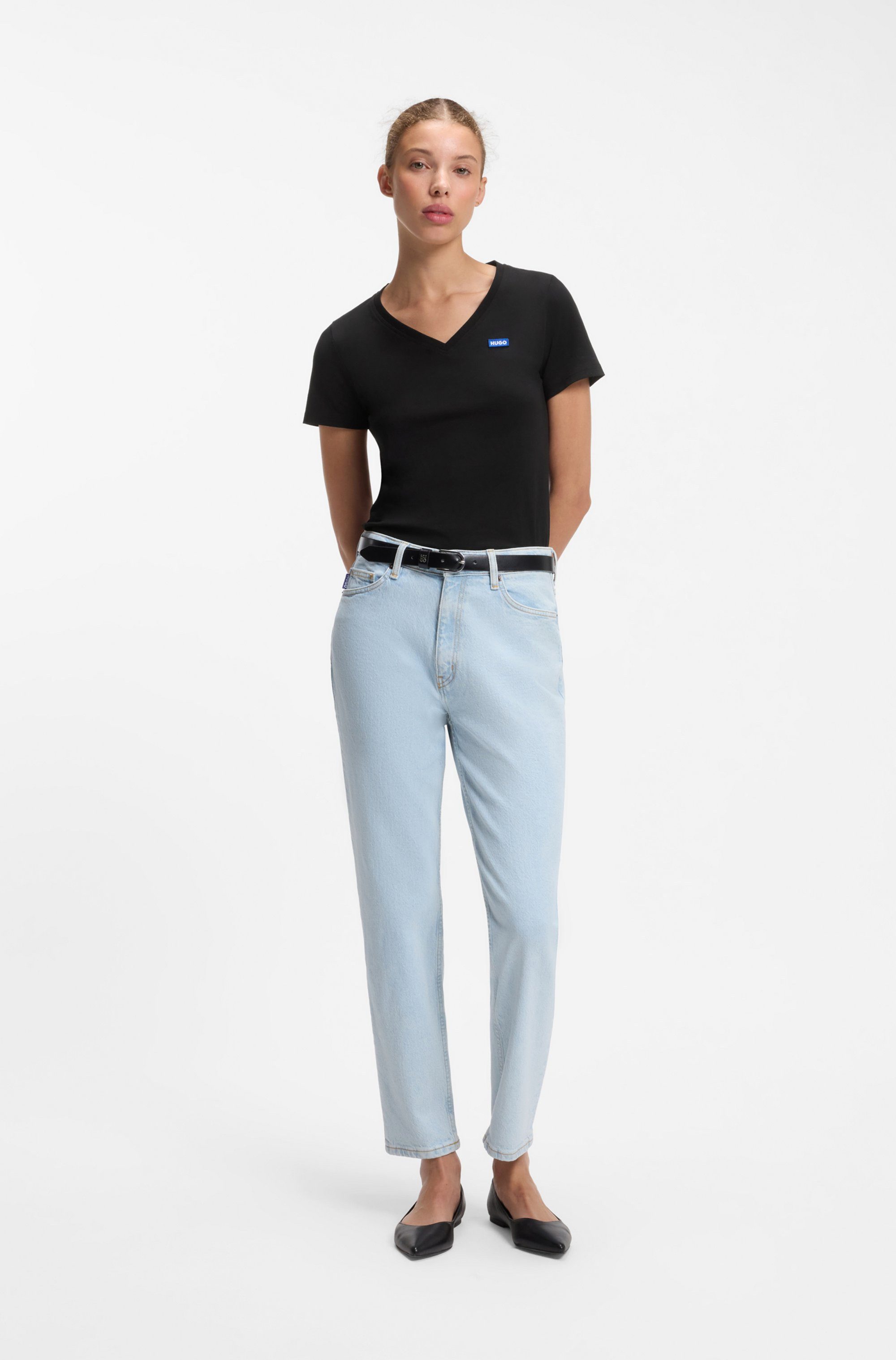 HUGO Blue T-Shirt Classic V mit Logo, V-Ausschnitt