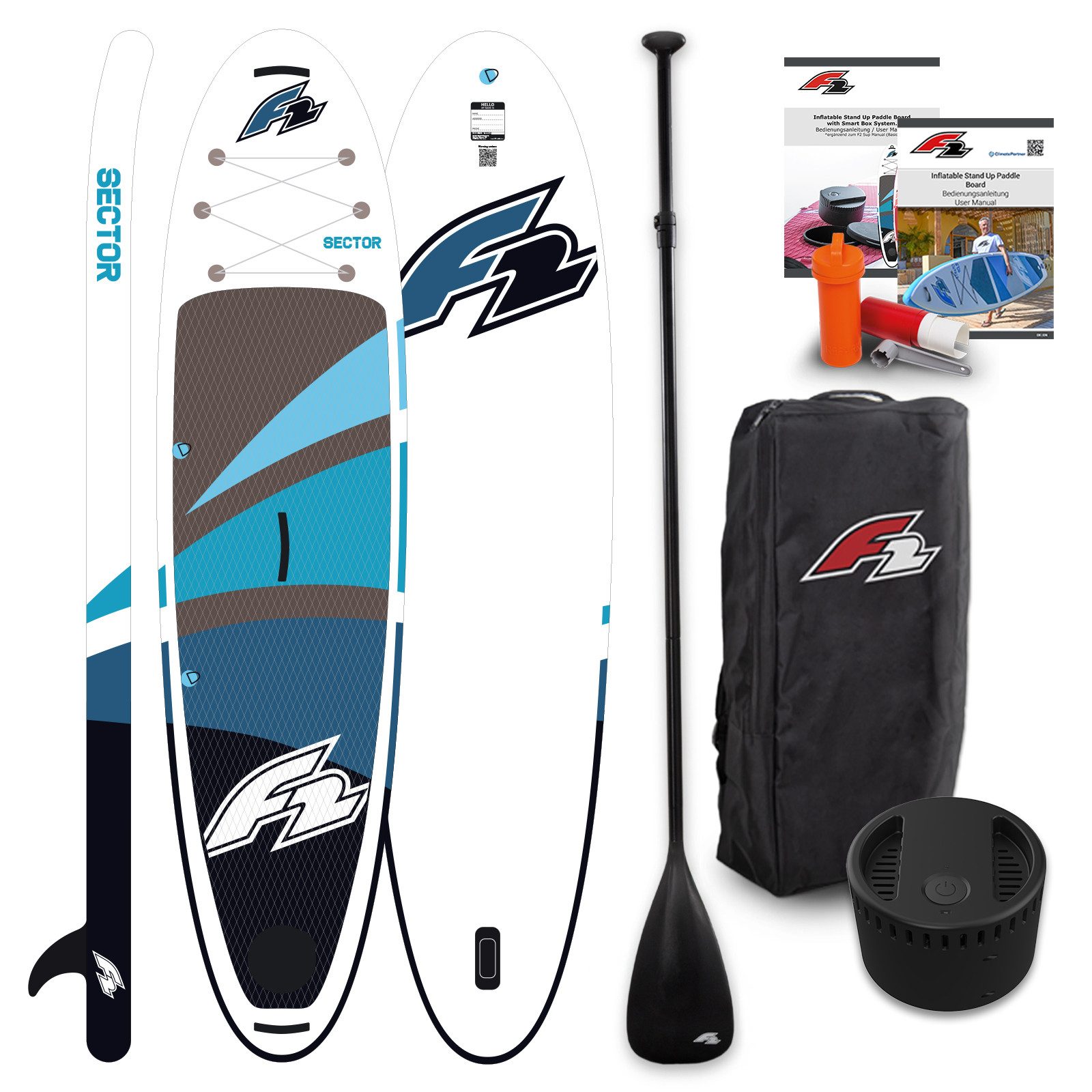 F2 SUP-Board F2 Stand up Paddle Board SECTOR SMART SUP mit E-Pumpe 10,5 Blau, Stand up paddle board