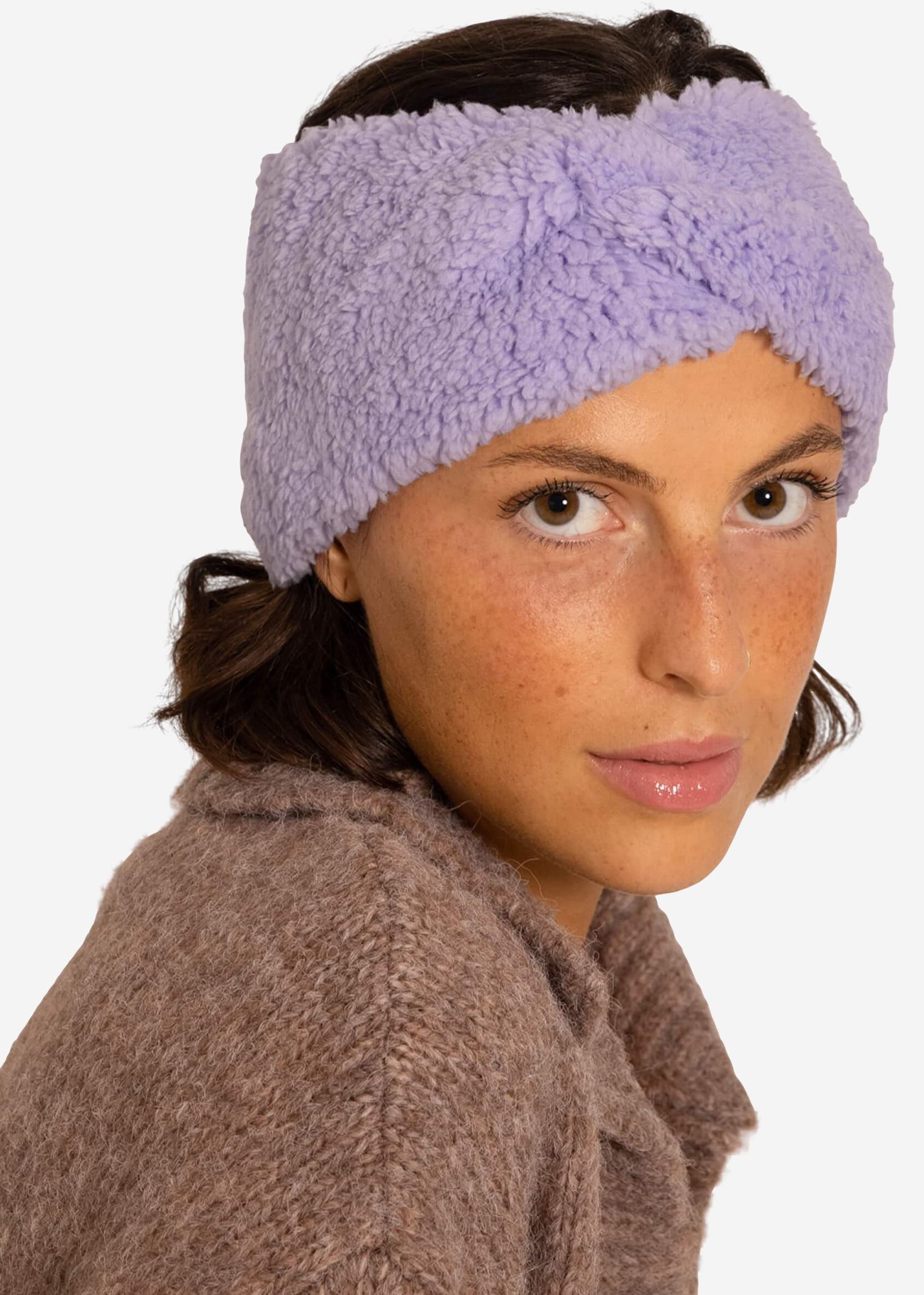 SASSYCLASSY Stirnband Weiches Stirnband Damen in Teddy Textil Winter Warmes Kopfband aus flauschigem Strickmaterial Schwarz Weiß Lilla