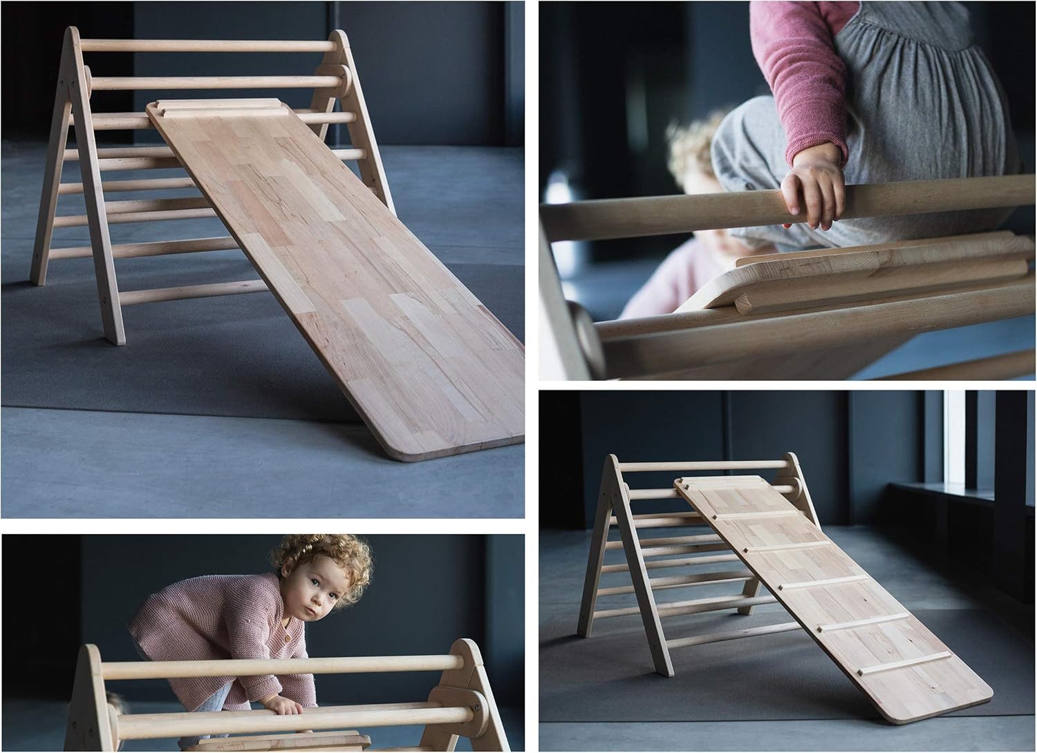 Ehrenkind Kletterwand Rutschbrett und Hühnerleiter Pikler Art, massives Buchen-Holz