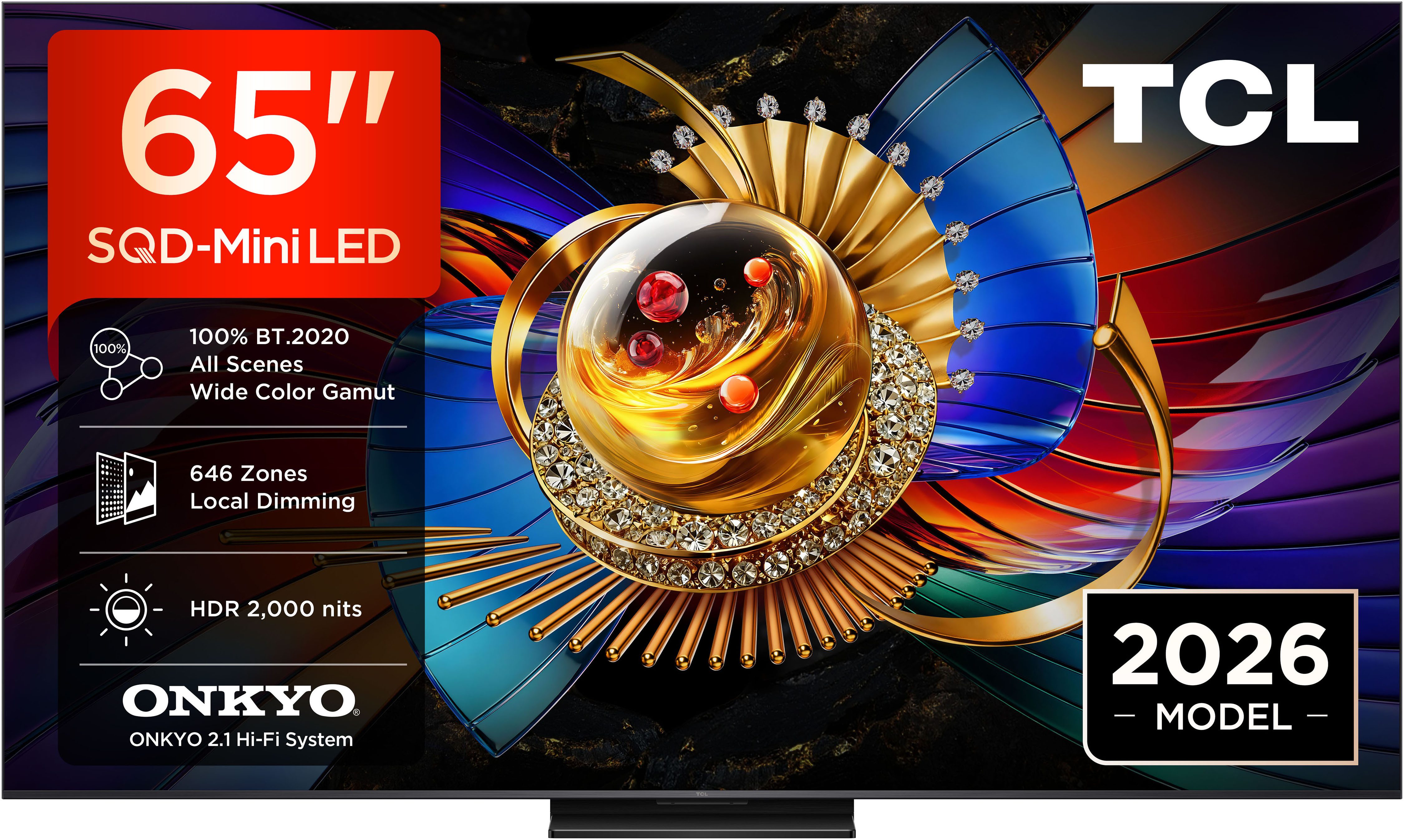 TCL 65Q7D ProX1 QLED Mini LED-Fernseher (164 cm/65 Zoll, 4K Ultra HD, Google TV, SQD-Mini LED, AiPQ Prozessor, ONKYO 2.1, Dolby Vision, Apple AirPlay 2)