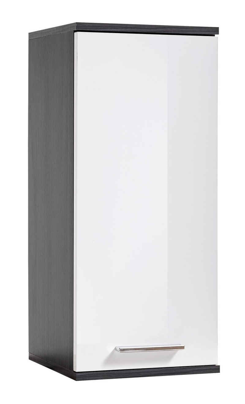 Hängeschrank ORLANDO, Weiß Hochglanz, Norwegische Pinie Dekor, Breite 30 cm, 1Tür
