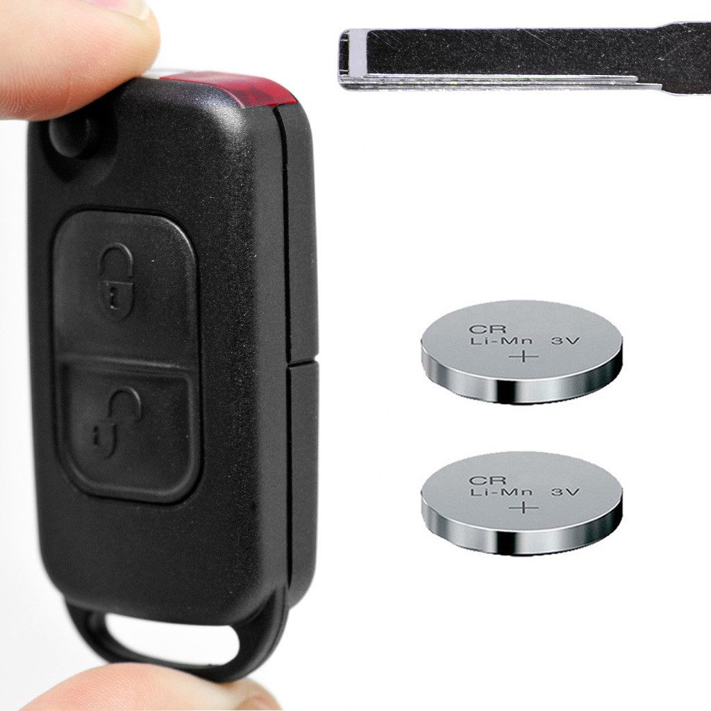 Auto Klapp Schlüssel 2 Tasten + HU44 Rohling + 2X passende CR2025 Knopfzelle