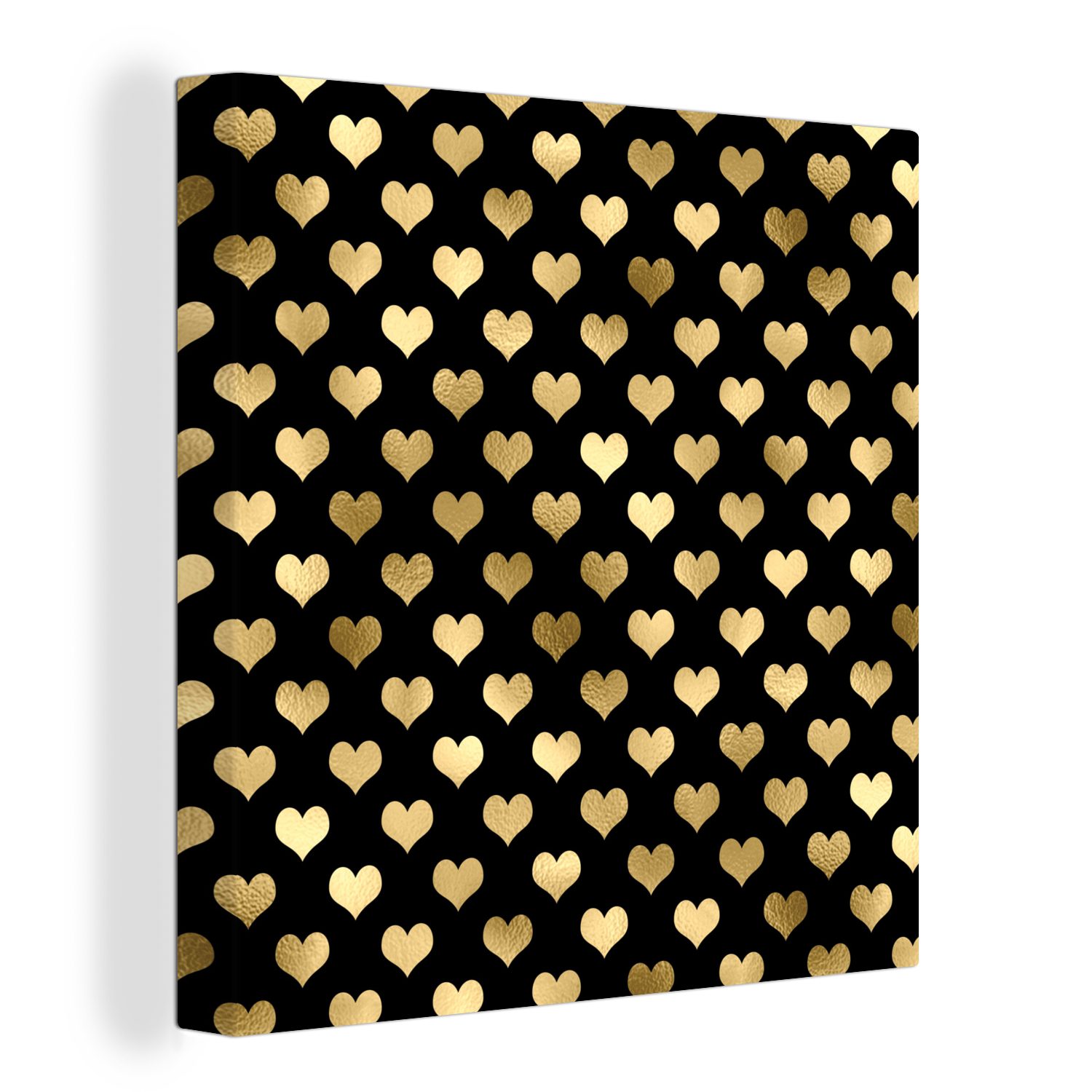 OneMillionCanvasses® Leinwandbild Muster - Herz - Gold, (1 St), Leinwand Bilder für Wohnzimmer Schlafzimmer