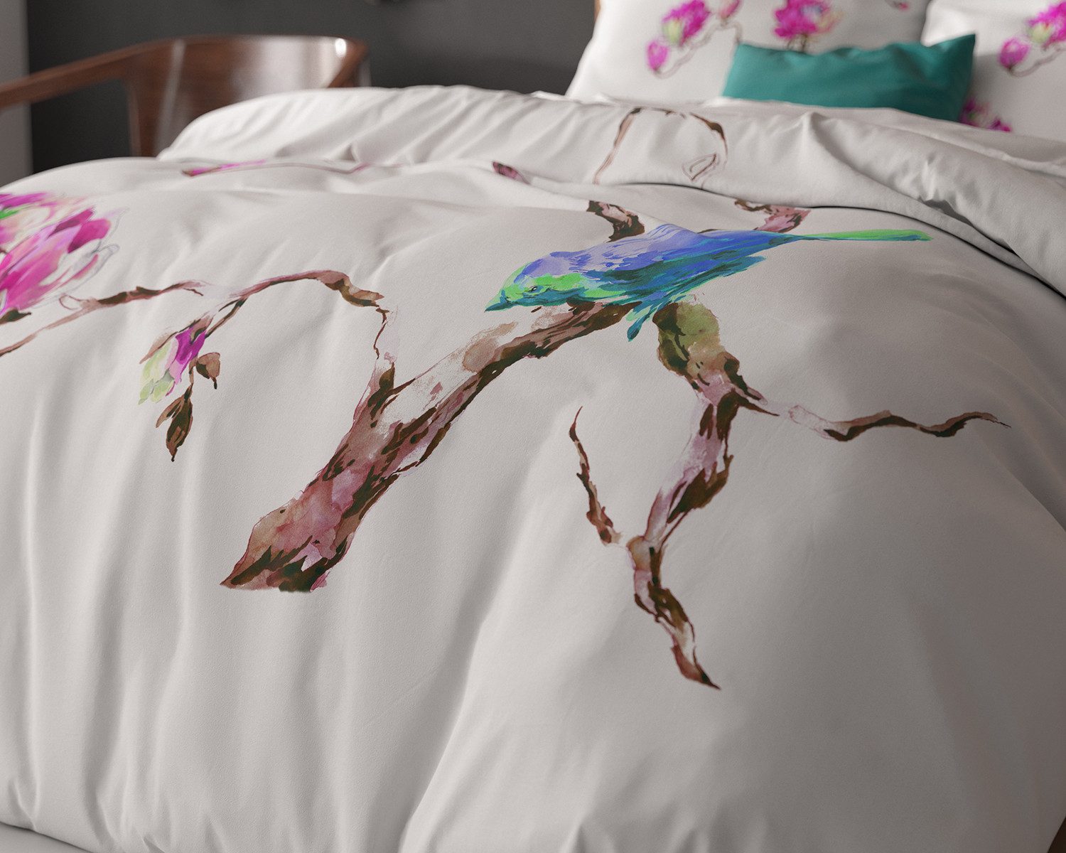 Sitheim-Europe Bettwäsche Magnolien Weiß Bettbezug, Mikrofaser, 2 teilig