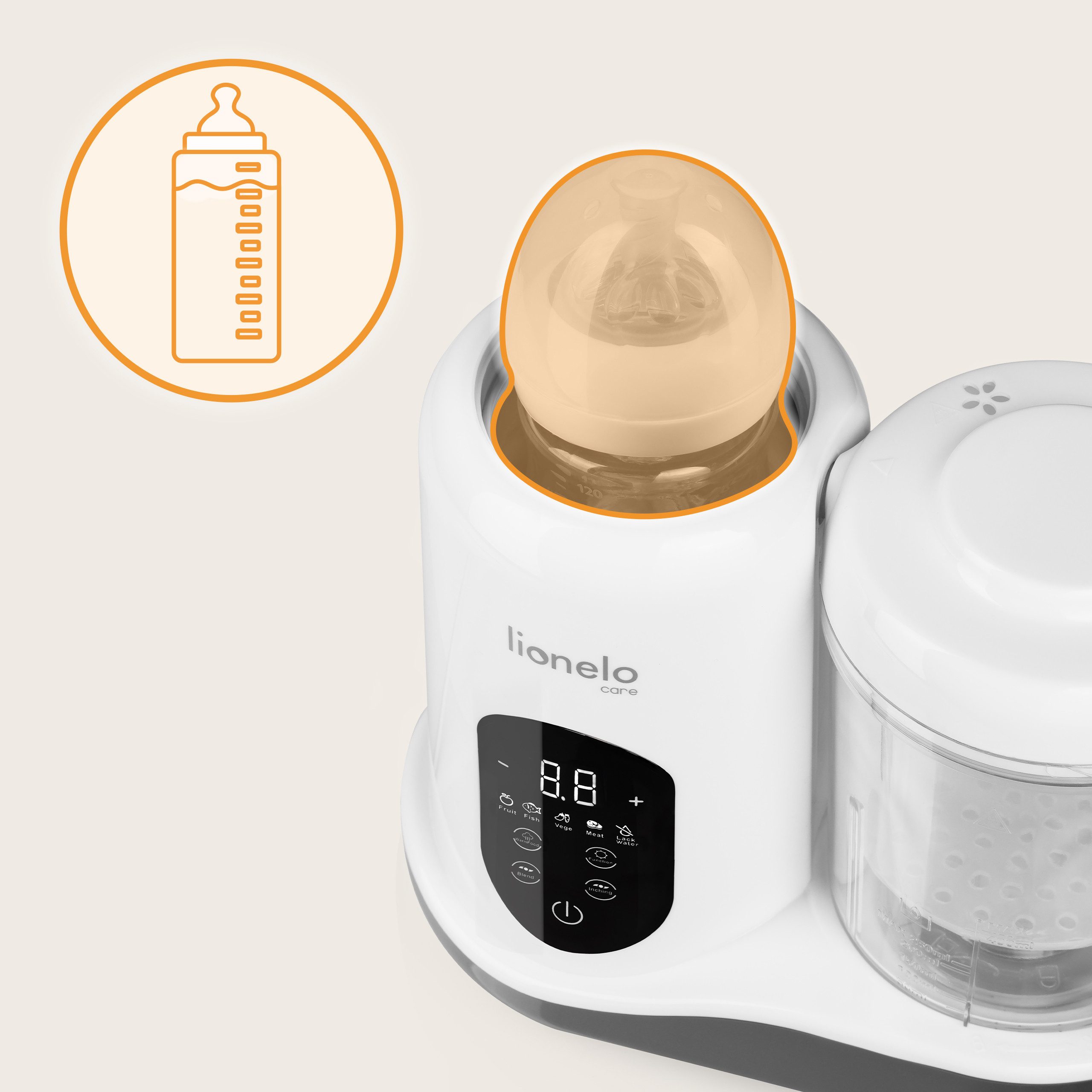 lionelo Babynahrungszubereiter LOC-BABY MENU, 300,00 W, 0,90 l Schüssel, 4 Programme/Entfrosten/Sterilisieren/Mixer/Touchscreen/900ml – Bild 4 von 5