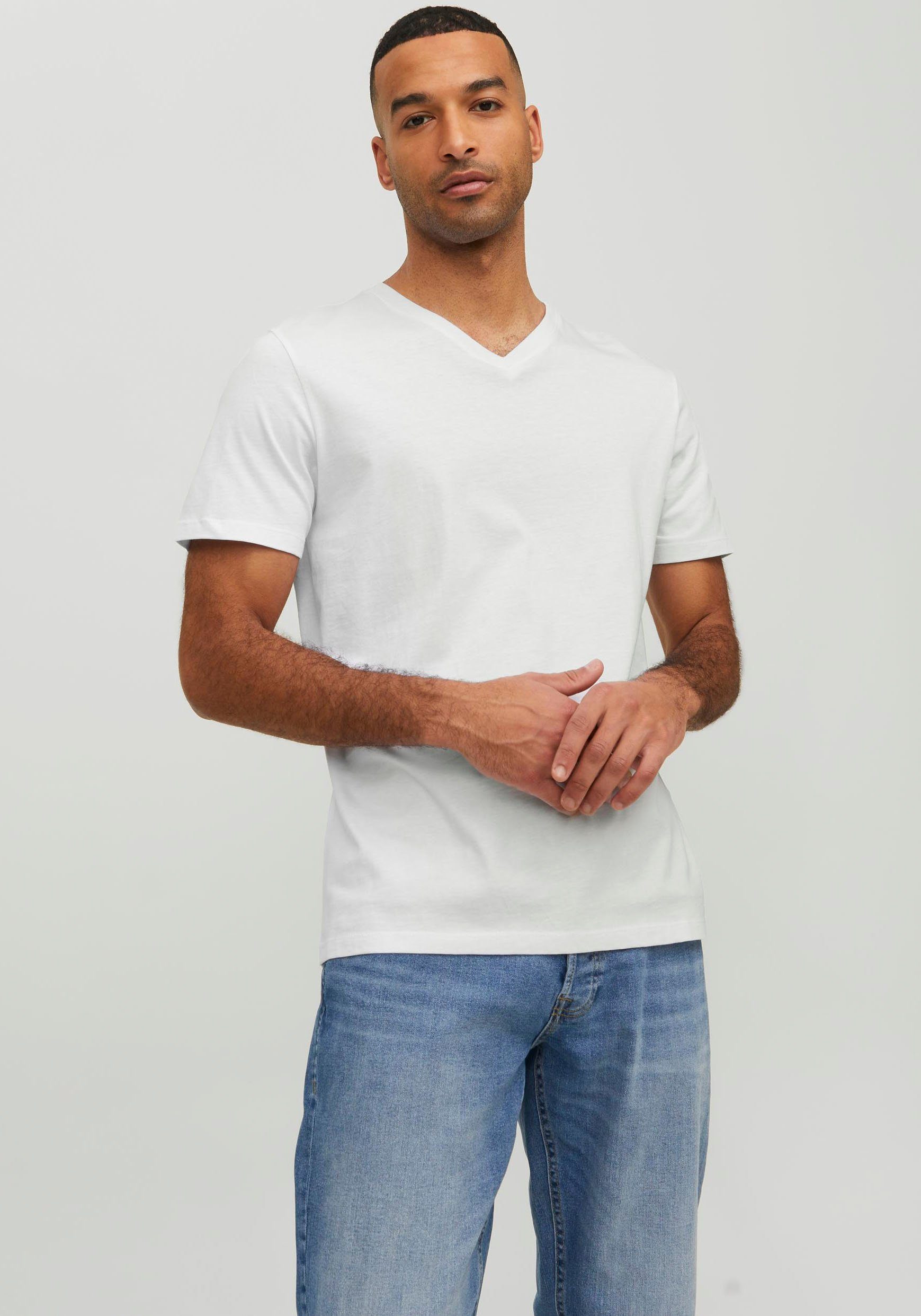 Jack & Jones BASIC white JJEORGANIC TEE V-Shirt