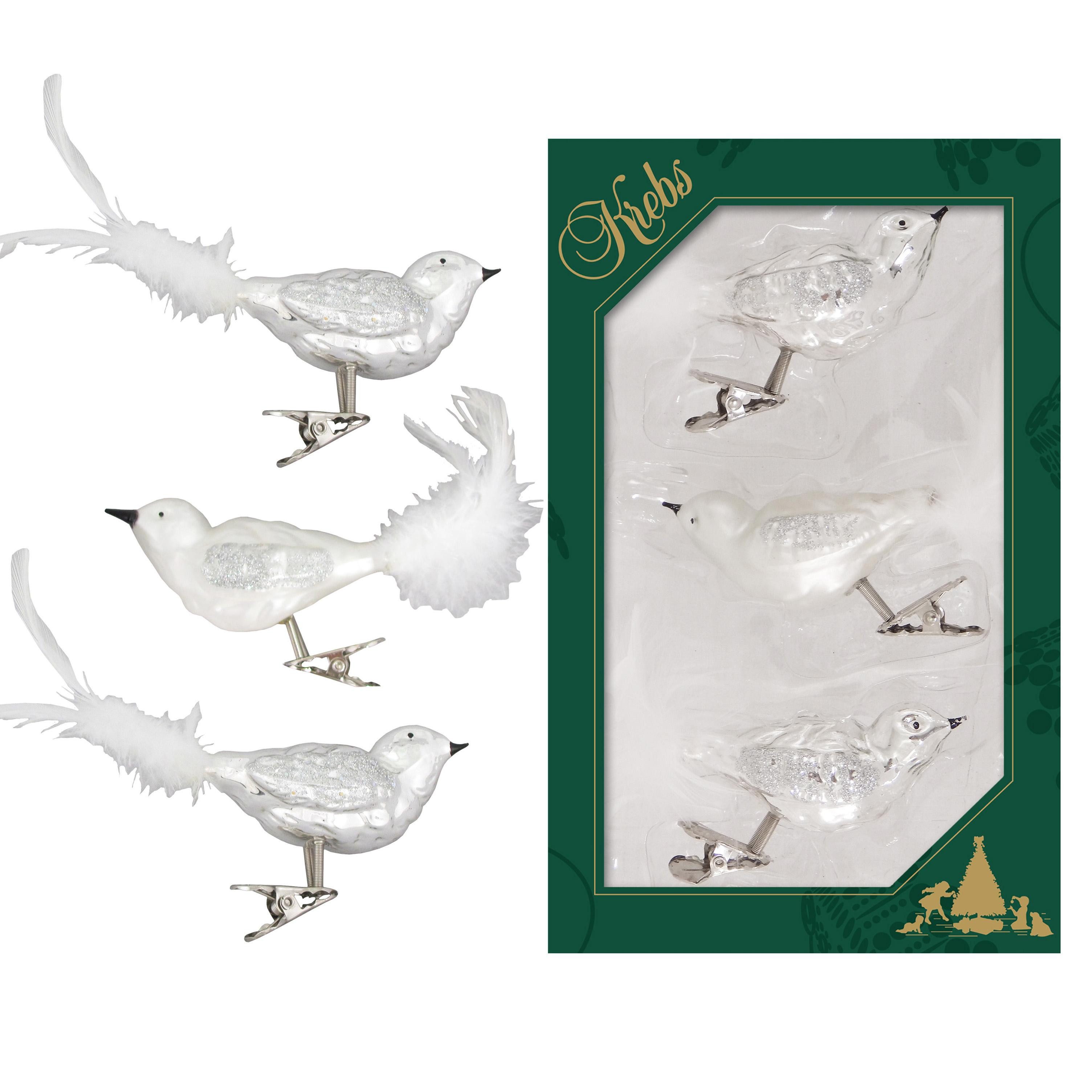 Krebs Glas Lauscha Weihnachtsbaumklammer Glasvögel im 3er Set - Silber/Sati günstig online kaufen