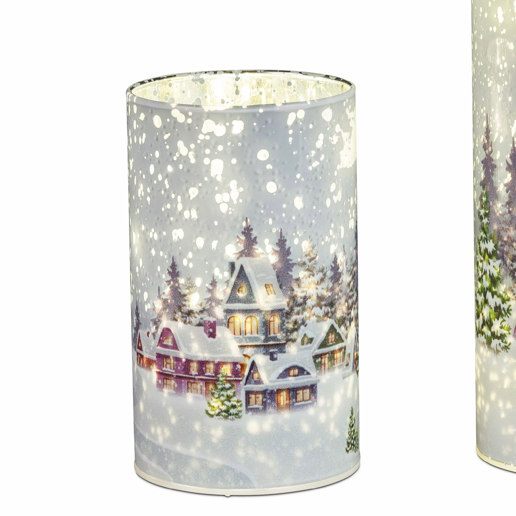 formano Nachttischlampe Winterdorf, Mit Timerfunktion, Weiß, Motiv: Häuser günstig online kaufen