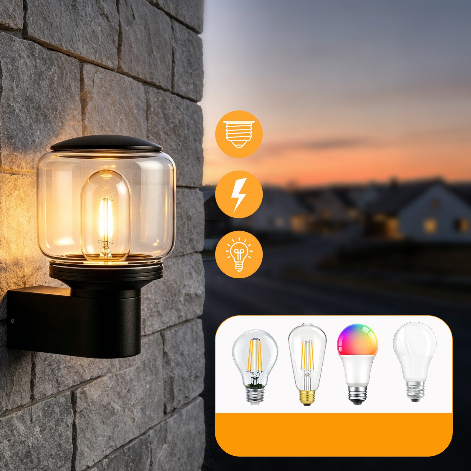 Nettlife Außen-Wandleuchte LED/E27 schwarz balkon landhaus Außen Wandlampe, ohne Leuchtmittel, für Hauswand Terrasse Balkon Eingangsbereich energiesparend langlebig
