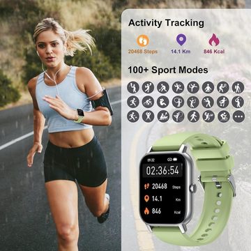 Nerunsa Smartwatch (1,85 Zoll, Android, iOS), Smartwatch für Damen Herren, mit Anrufe,Fitnessuhr Herzfrequenzmonitor