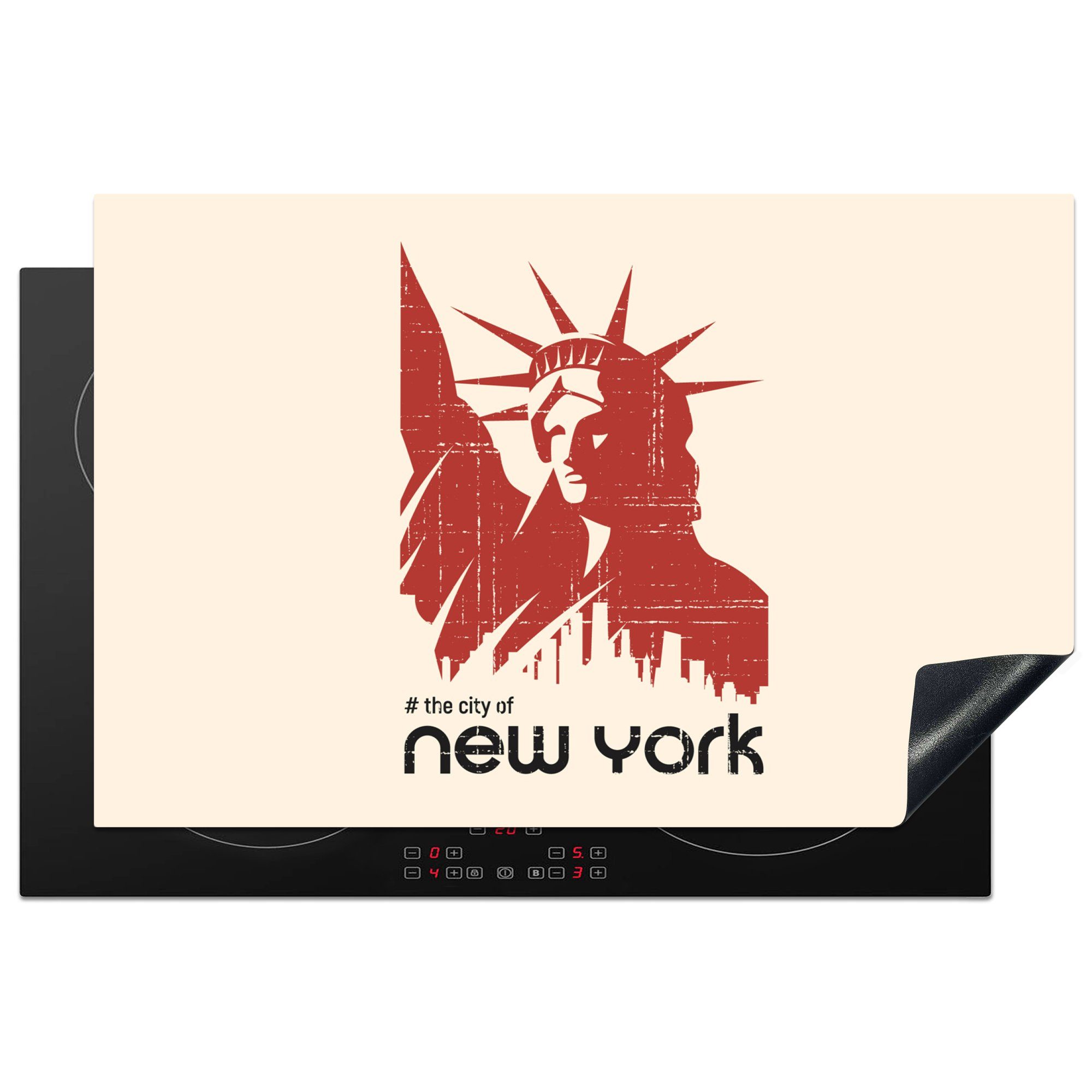 MuchoWow Herdblende-/Abdeckplatte New York (1 für Freiheitsstatue, Schutz Ceranfeldabdeckung - tlg), - Vinyl, 81x52 Induktionskochfeld küche, cm, die Rot