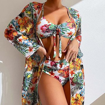 KIKI Bandeau-Bikini Langarm-Bluse geteilt Set bedruckt sexy Badeanzug, weiblicher Bikini