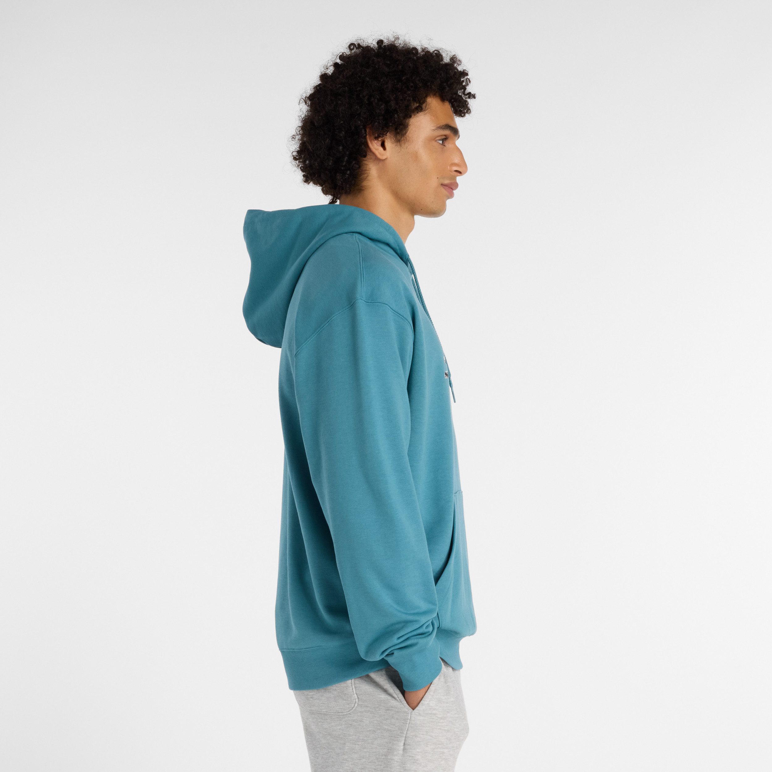 New Balance Kapuzensweatshirt AAZ Mens Lifestyle Hoodie BIG TEAL mit Kapuze, aus Baumwolle und Polyester