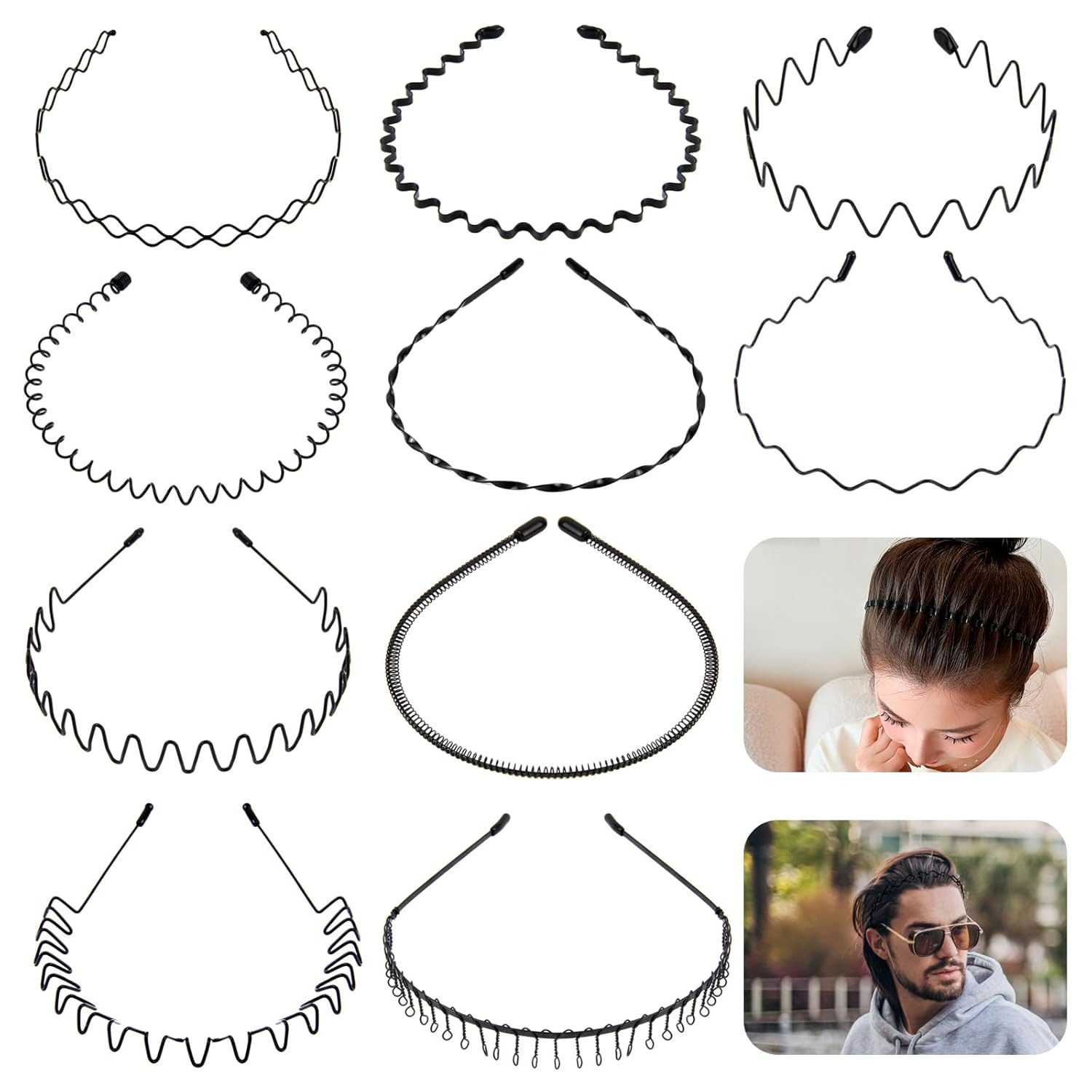 Coonoor Haarband Herren Haarreif Haarreifen Damen Männer Haarband, 10-tlg.