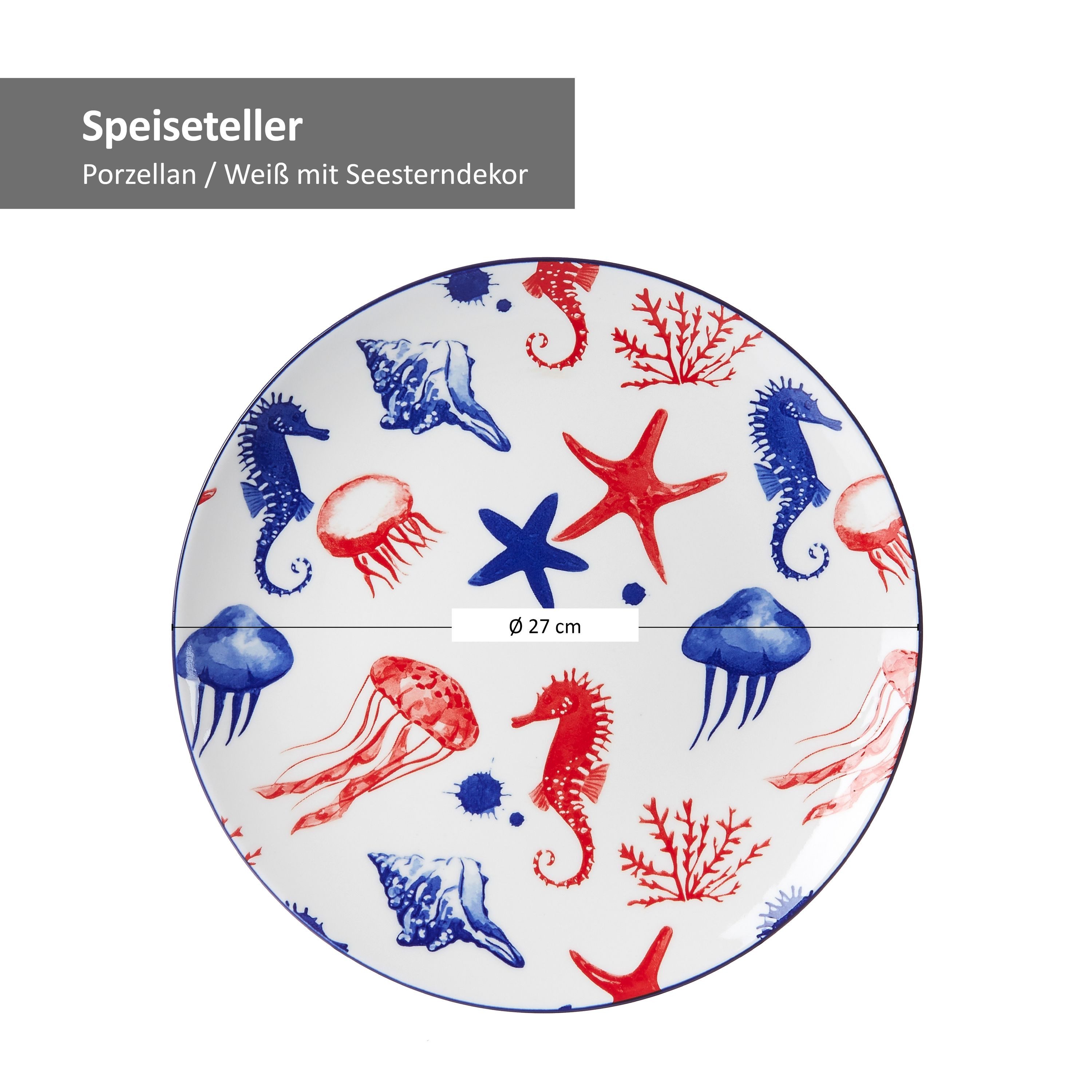 Ritzenhoff & Breker Speiseteller 4er Set Speiseteller 27cm Seestern Seaside - Ritzenhoff 270136 – Bild 4 von 4