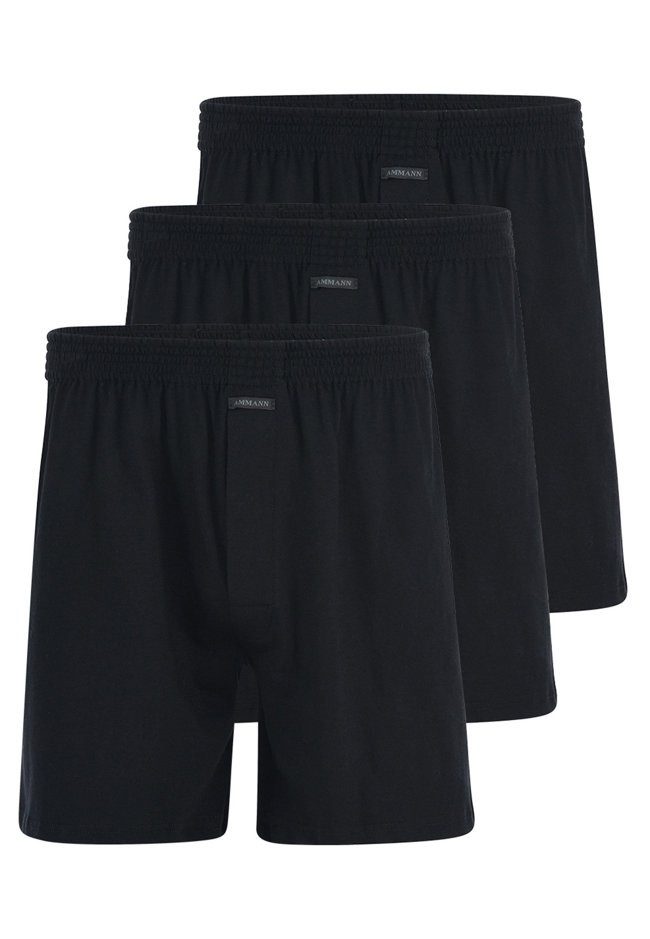 Basic Mit Baumwolle Shorts Schnitt lockerem - - 3er Schwarz Boxershorts Eingriff Boxershort mit (Spar-Set, Pack - Ammann 3-St)