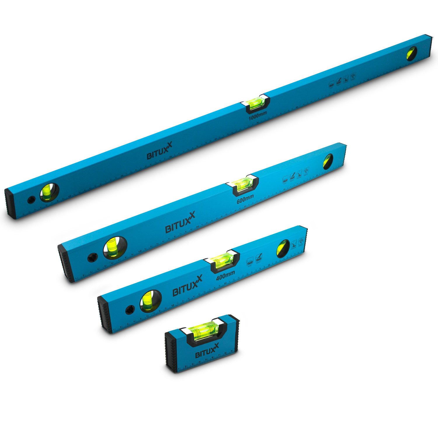 Bituxx Wasserwaage Aluminium mit Magneten Set 10cm / 40cm / 60cm / 100cm, (Spar-Set, MS-19475) von Bituxx