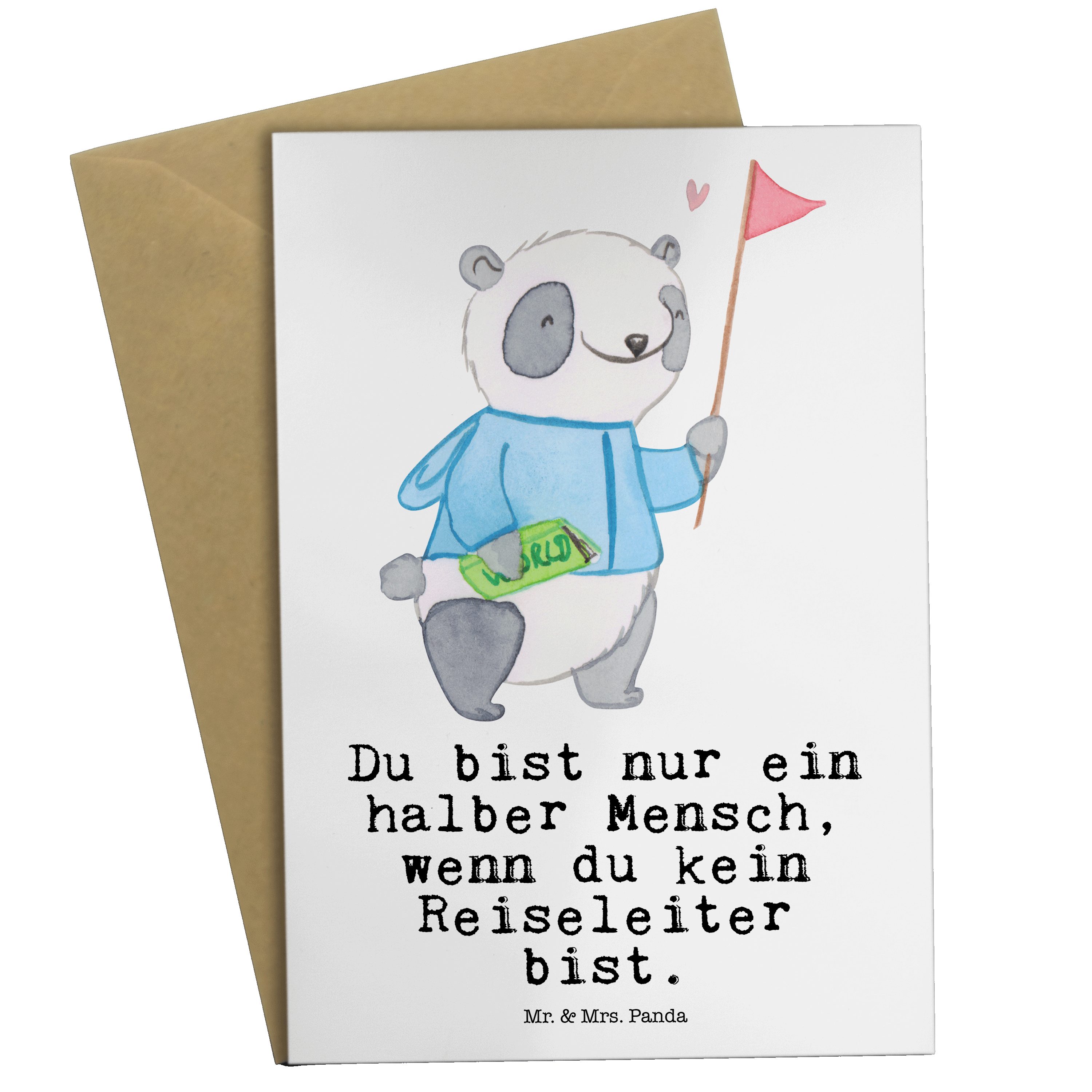 Grußkarte Weiß Geschenk, Glü Reiseleiter - mit Hochzeitskarte, Mr. - Panda Herz & Jubiläum, Mrs.