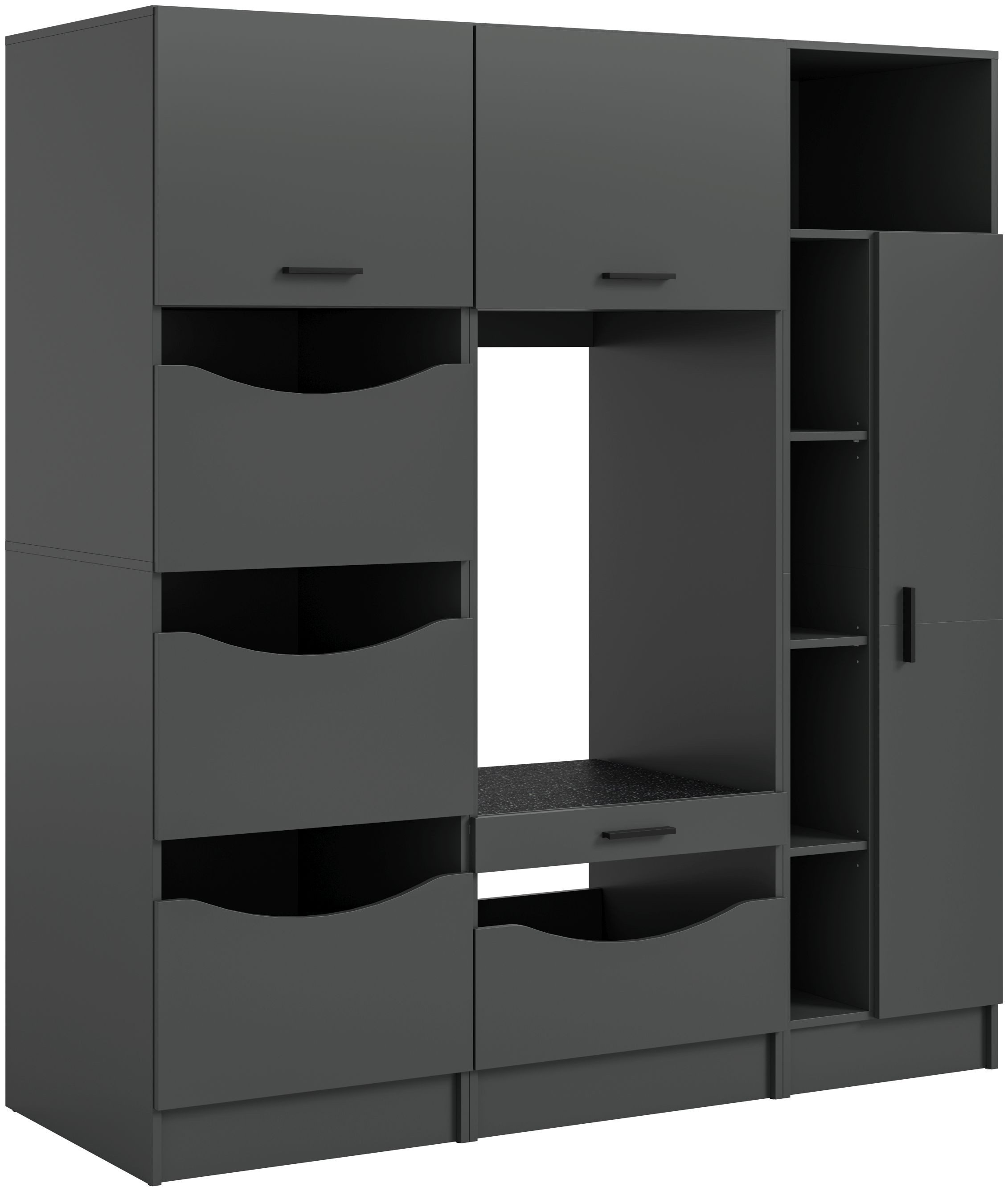 xonox.home Aufsatzschrank (3tlg. Set inkl. Wäscheschrank, Waschmaschinenschrank, Schrank) anthrazit Nachbildung Melamin beschichtet modern 176x195x68 cm