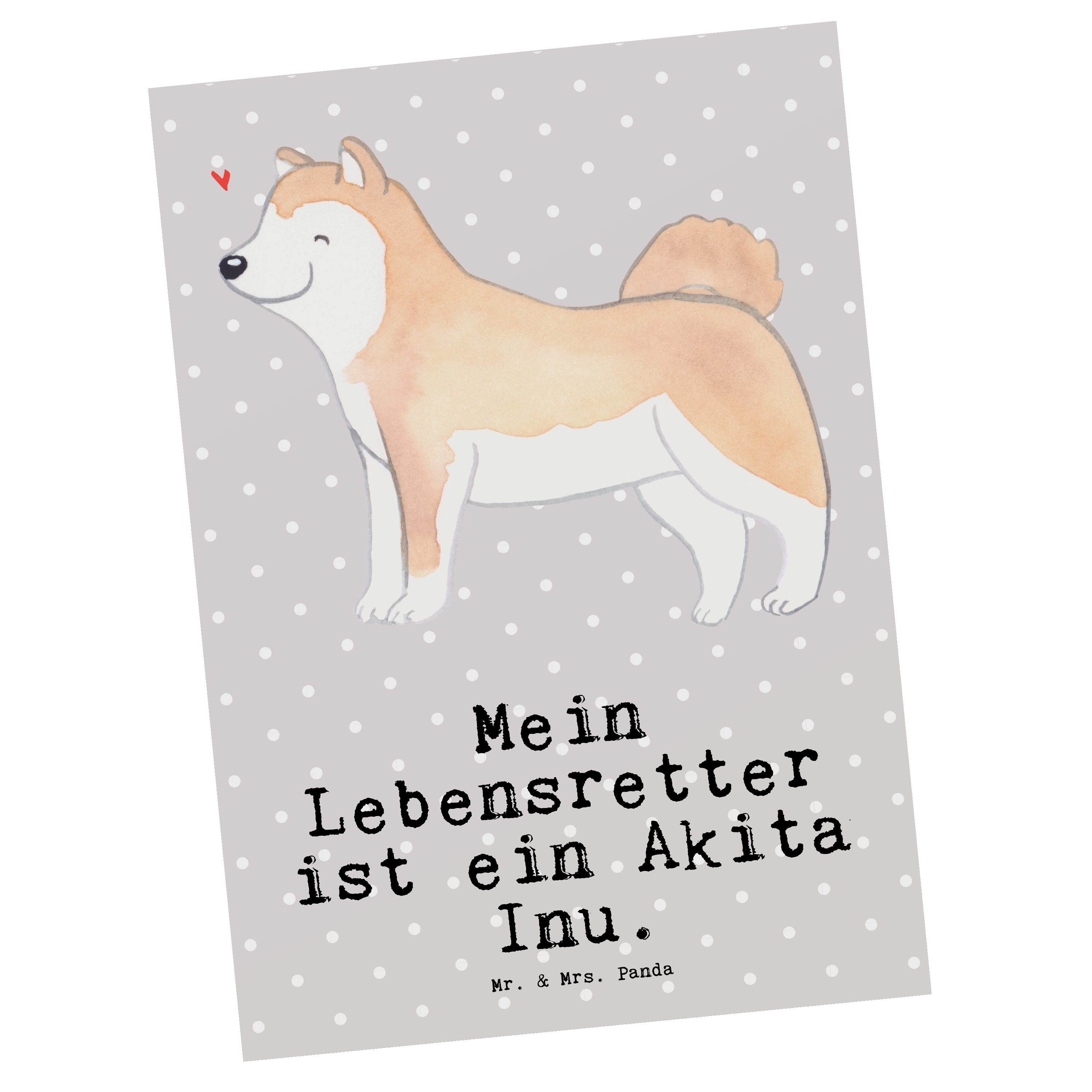 Mr. & Mrs. Panda Postkarte Akita Inu Lebensretter - Grau Pastell - Geschenk, Geschenkkarte, Ansi