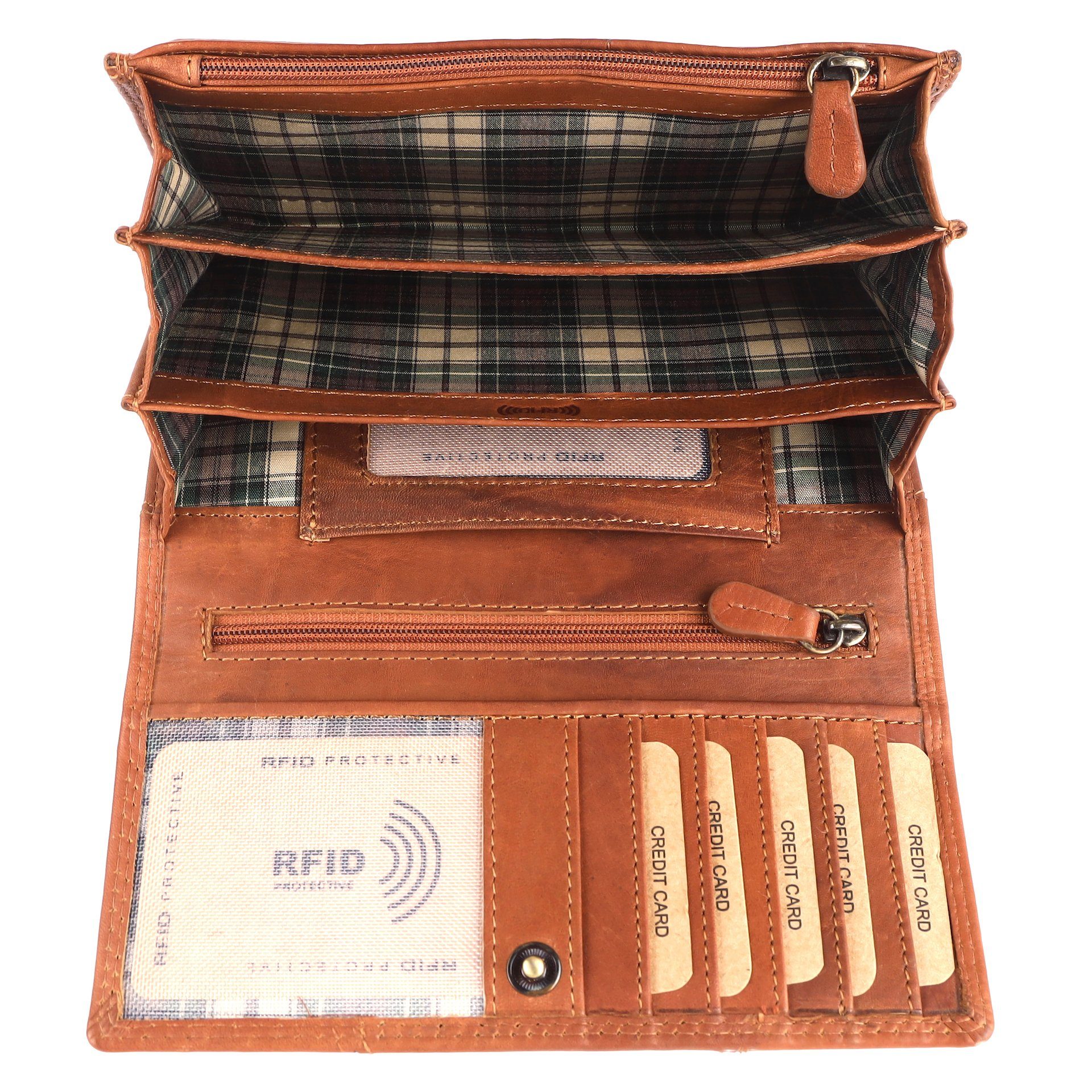 Benthill Geldbörse Damen Echt Leder Portemonnaie Frauen Geldbeutel RFID Portmonee Groß, RFID-Schutz Kartenfächer Münzfach Reißverschlussfach