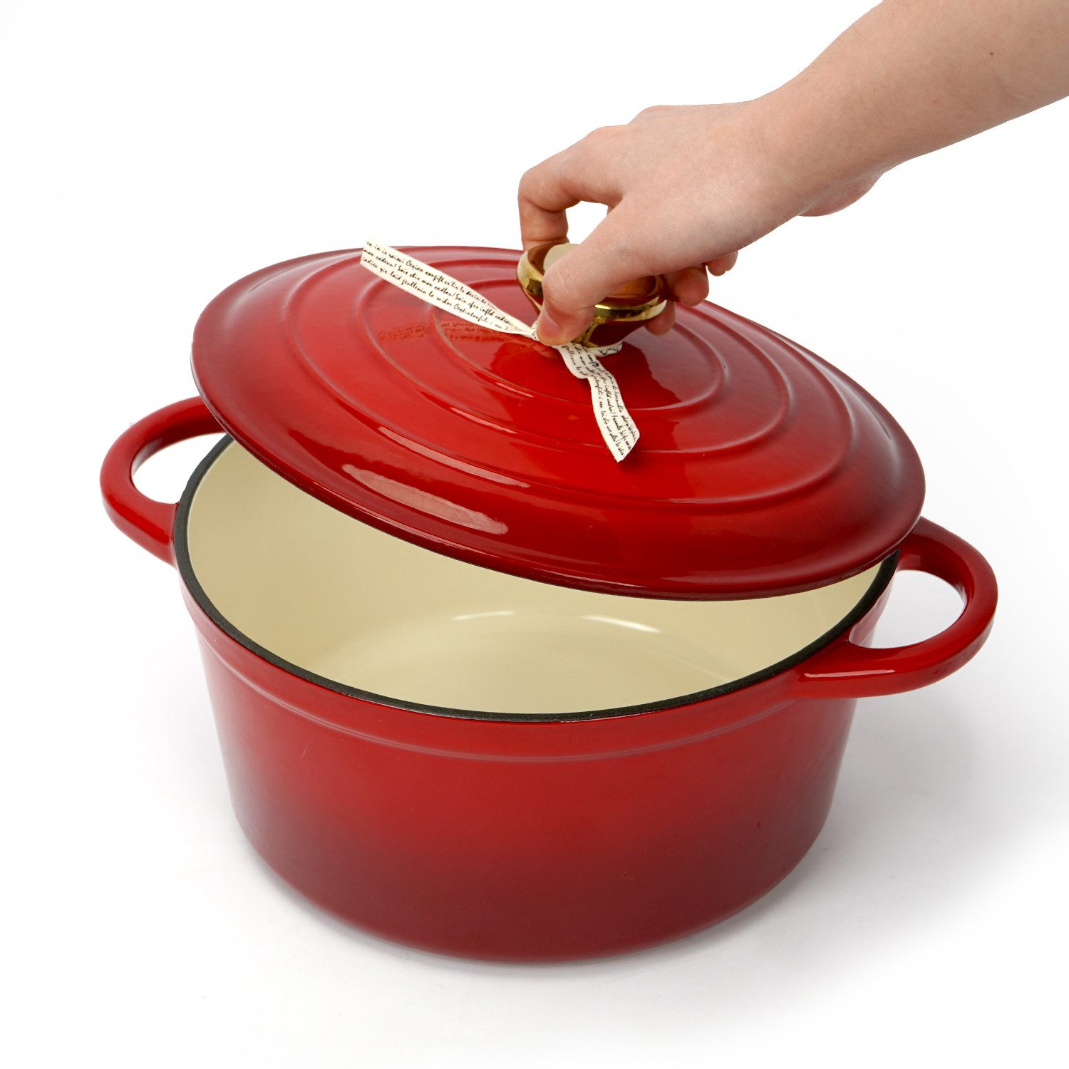 OSTWOLKE Bräter Gusseisen Topf emaillierte Bräter Gusseisentopf Schmortopf mit Deckel, Backofengeeignet Induktionsgeeignet Zum Braten, Schmoren, Kochen