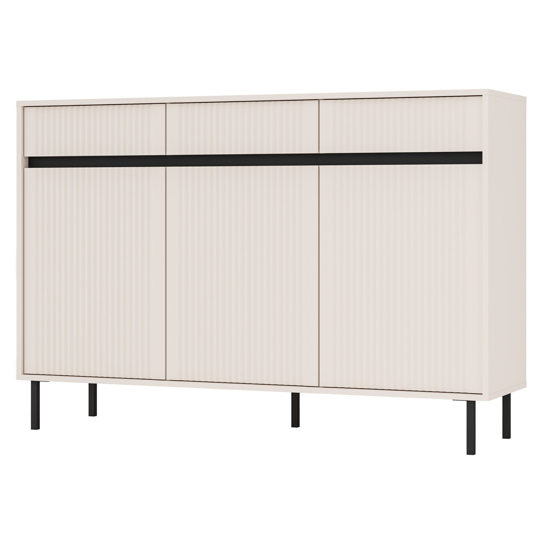 Selsey Sideboard OSAKA, Anrichte mit Riffelfronten und schwarzen Metallbeinen