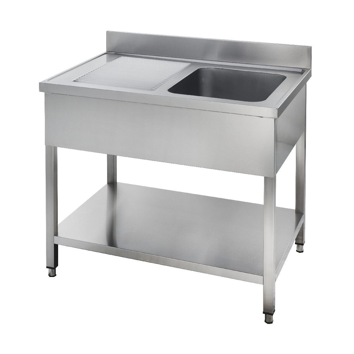 GastroHero Arbeitstisch Spültisch 100x60 cm - Edelstahl mit Becken - Gastro - Spüle