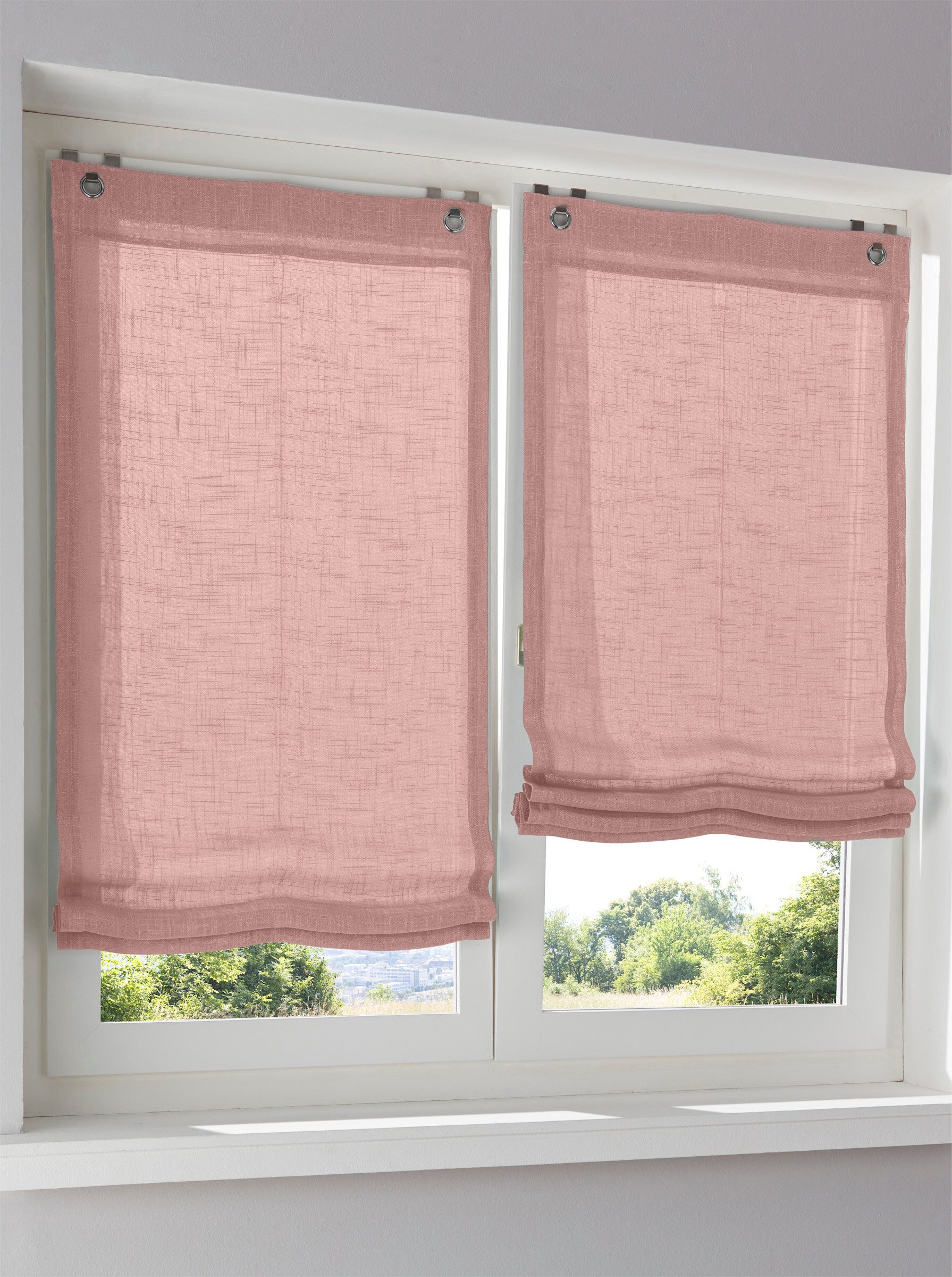Rollo Raffrollo, heine, halbtransparent, Ösen mit Fensterhaken